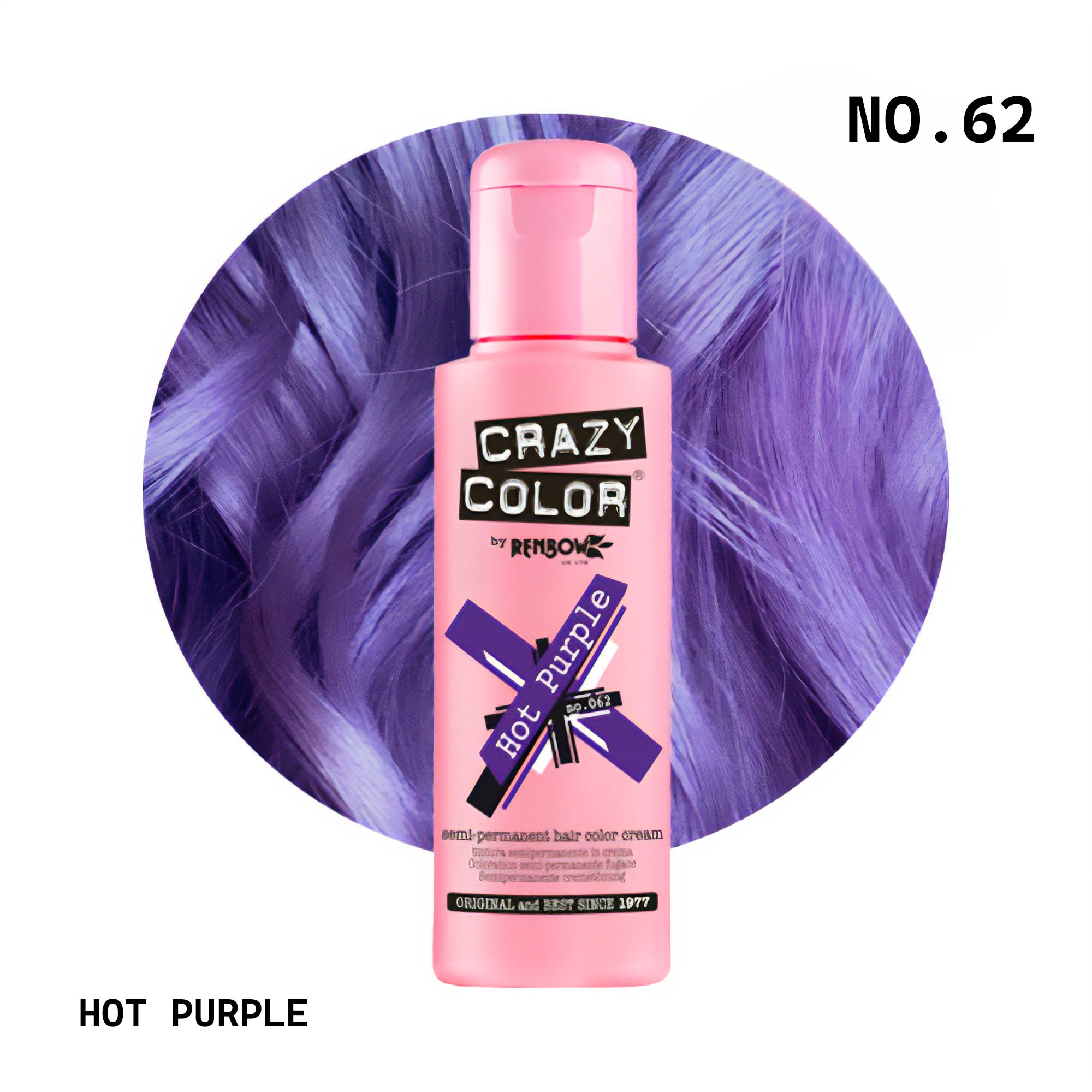 Crazy Color - Semi Permanent Hair Colour Cream Hot Purple No.62 100ml