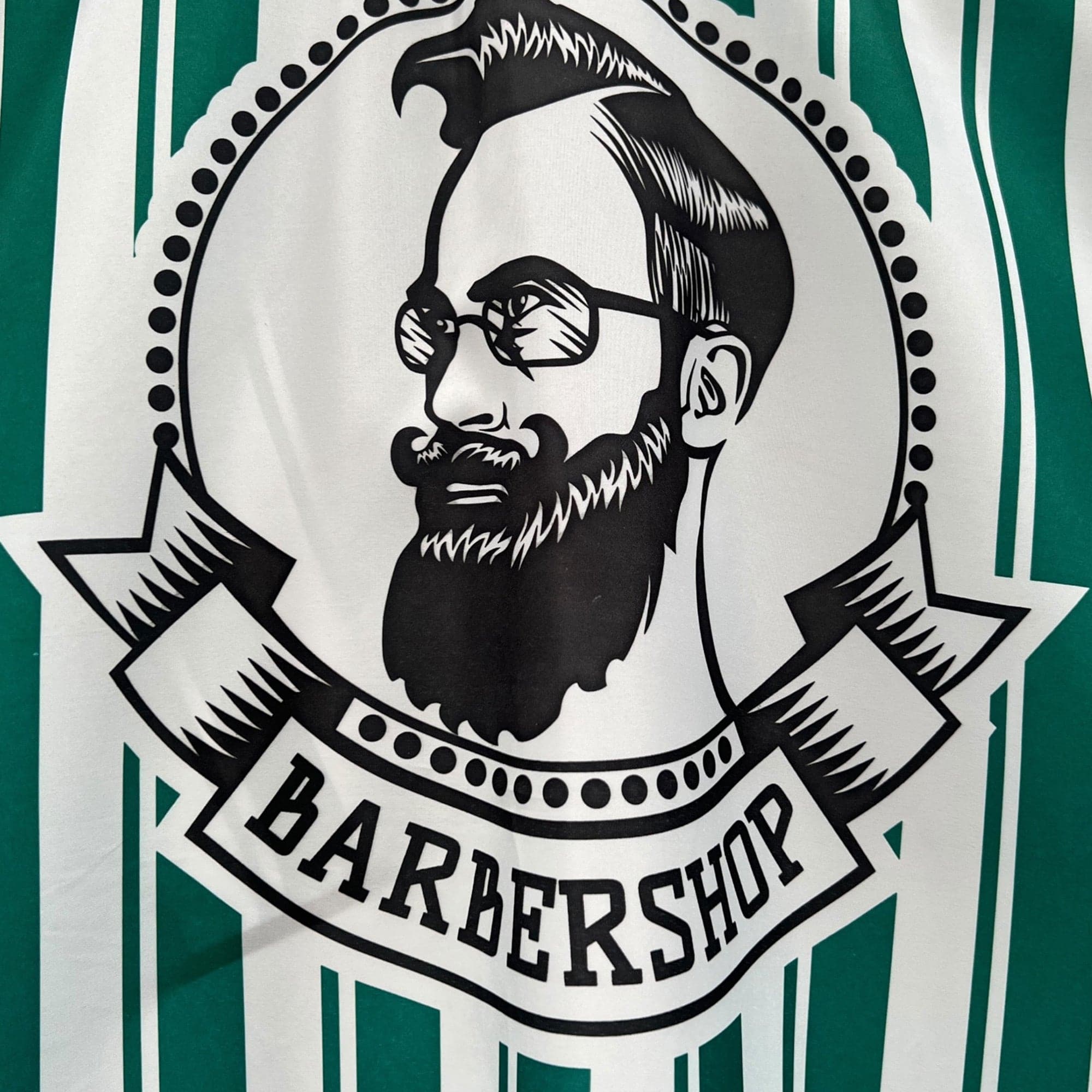 Gabri - Barber Hairdressing Hair Cutting Cape & Gown Green & White Stripe