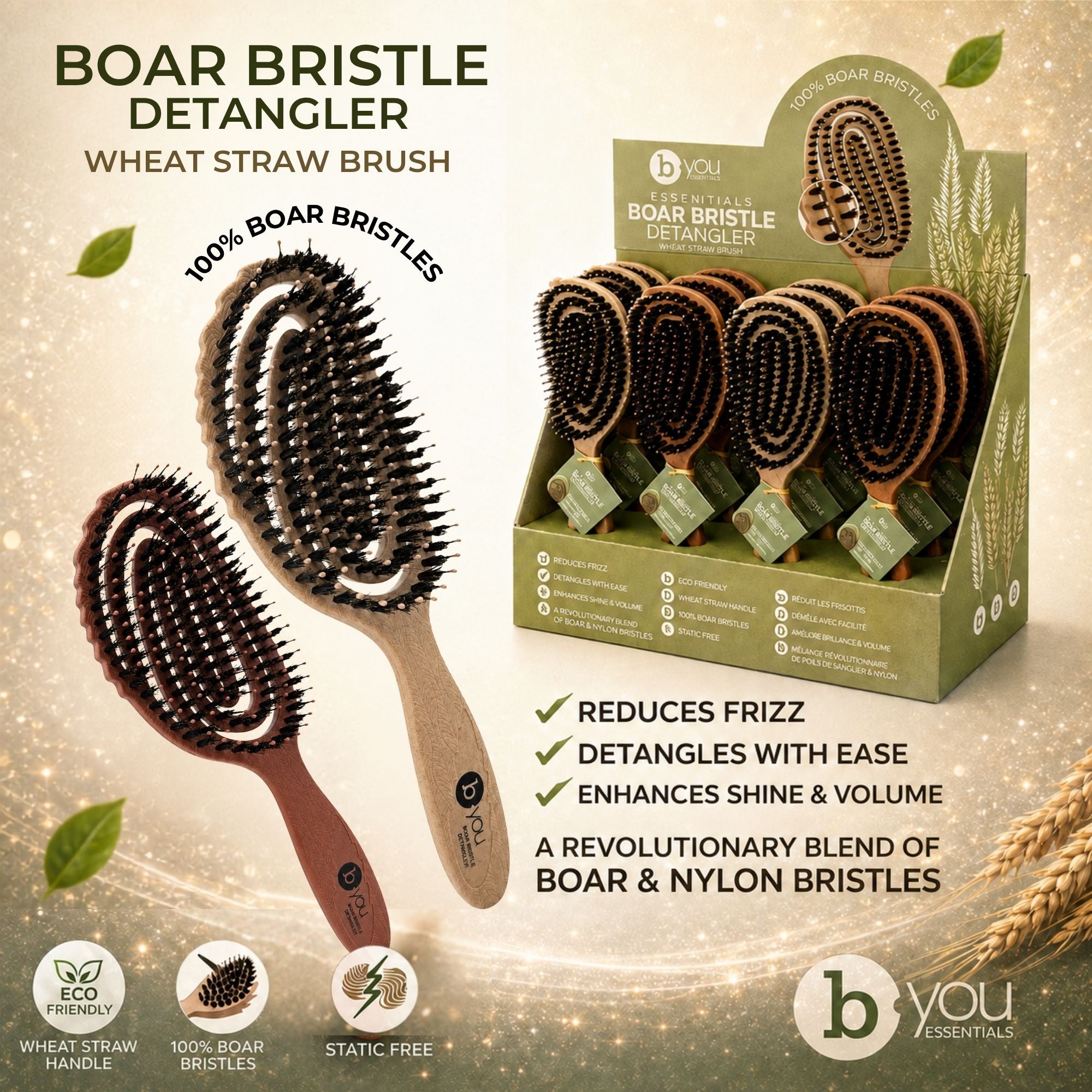 B.You - Boar Bristle Detangler Wheat Straw Brush Blush