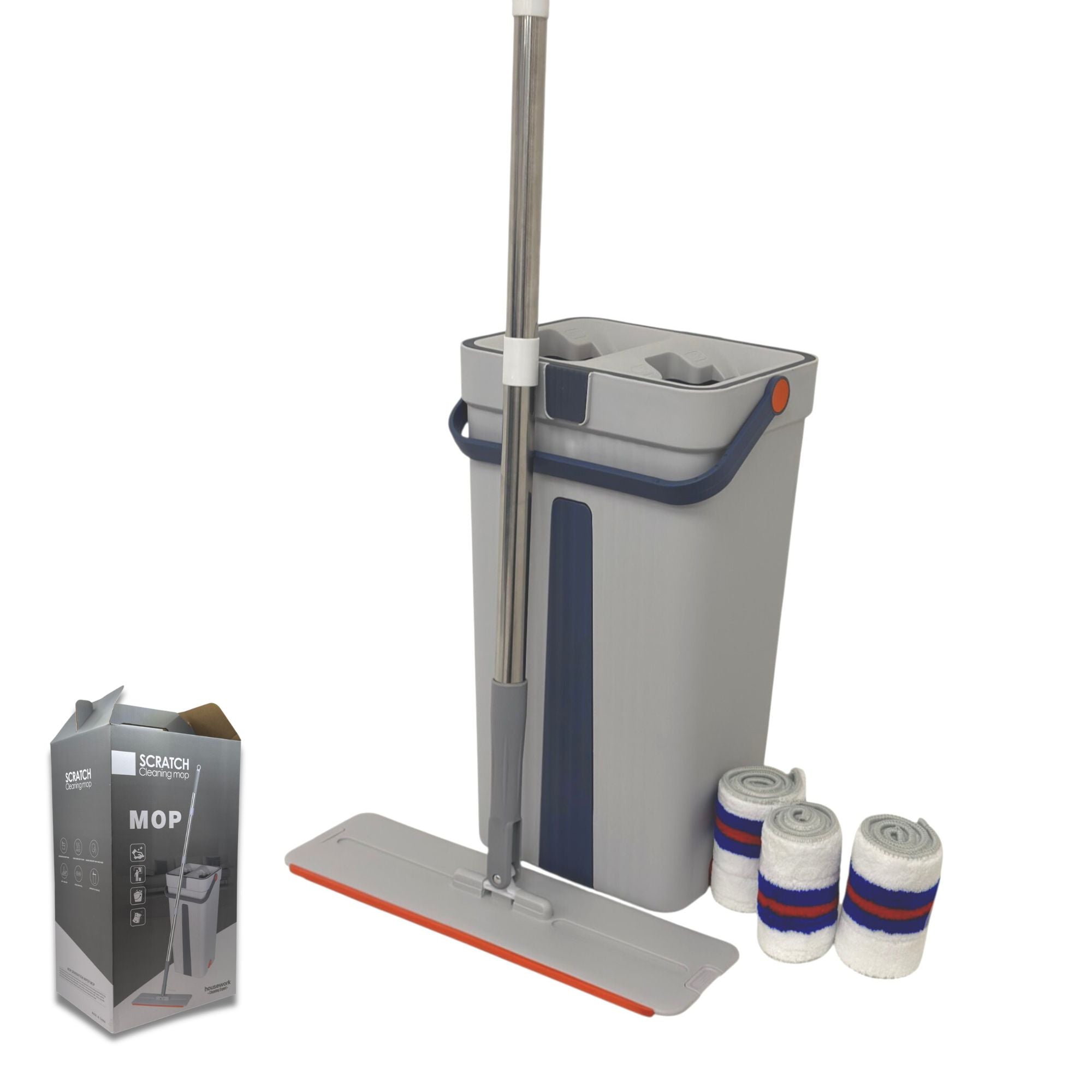 Scratch - Dual-Chamber Mop & Bucket System with 3 Washable Microfibre