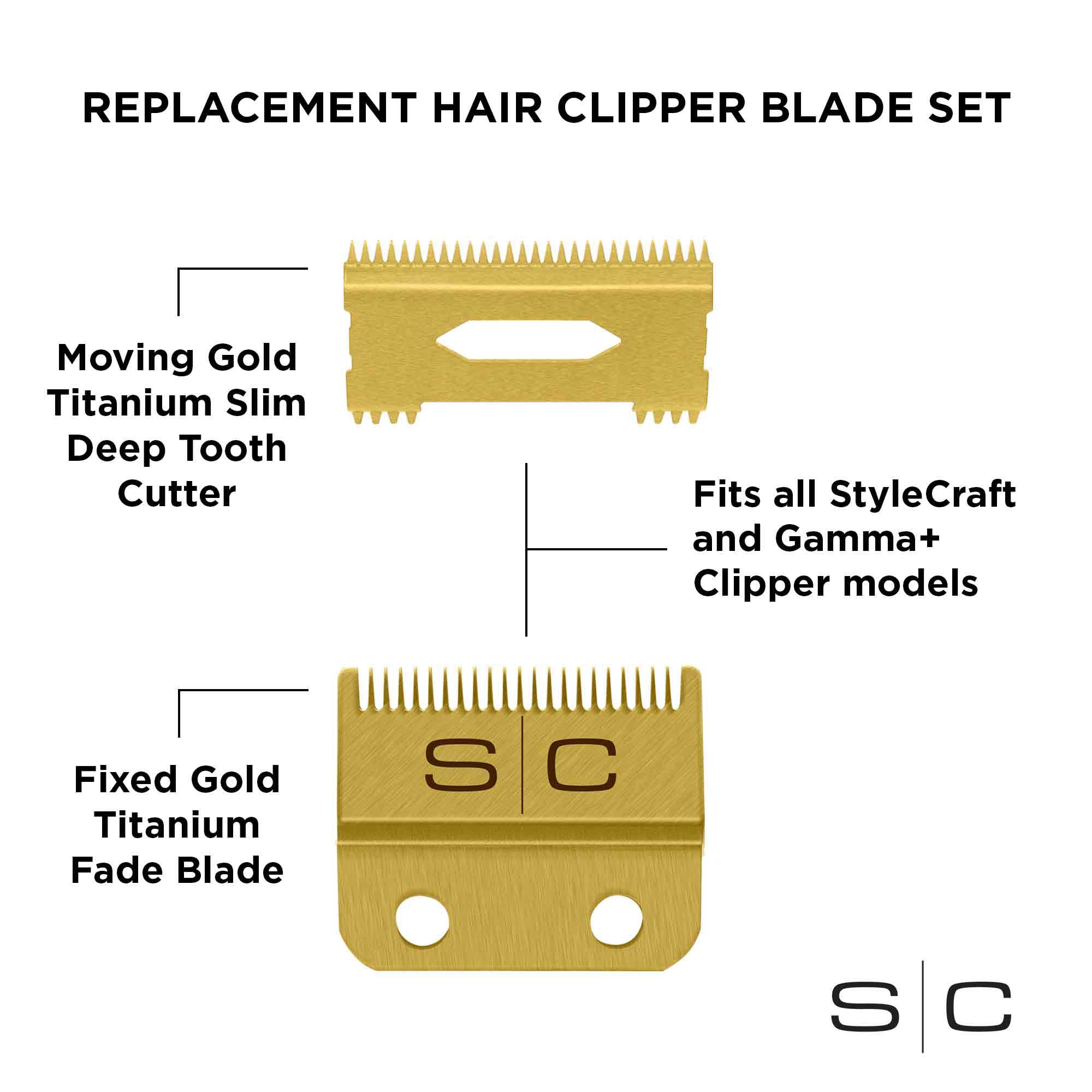 Stylecraft - SC Clipper Blade Gold Fade Blade & Gold Slim Deep Blade Set