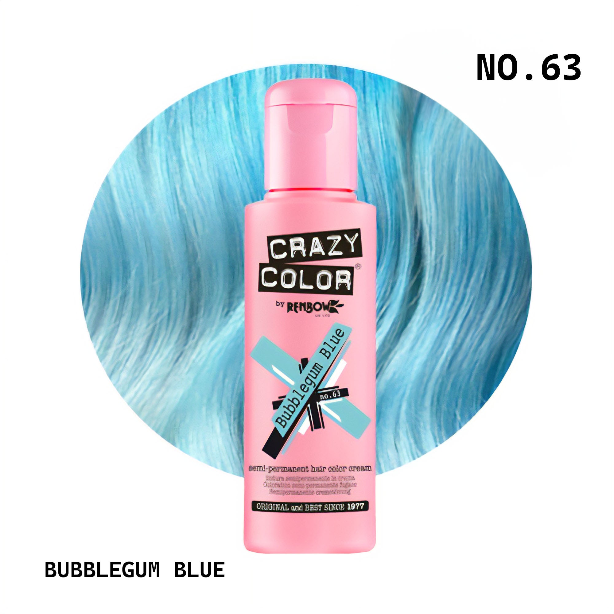 Crazy Color - Semi Permanent Hair Colour Cream Bubblegum Blue No.63 100ml