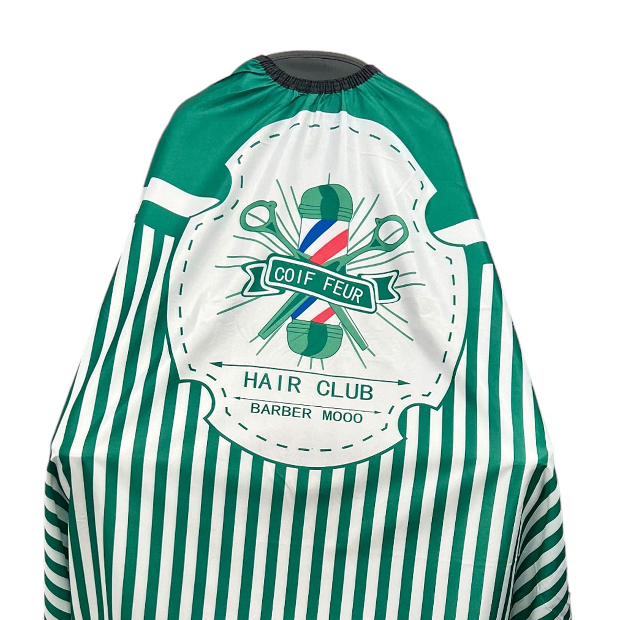 Gabri - Barber Hairdressing Hair Cutting Cape & Gown Pole Pattern Green & White Stripes