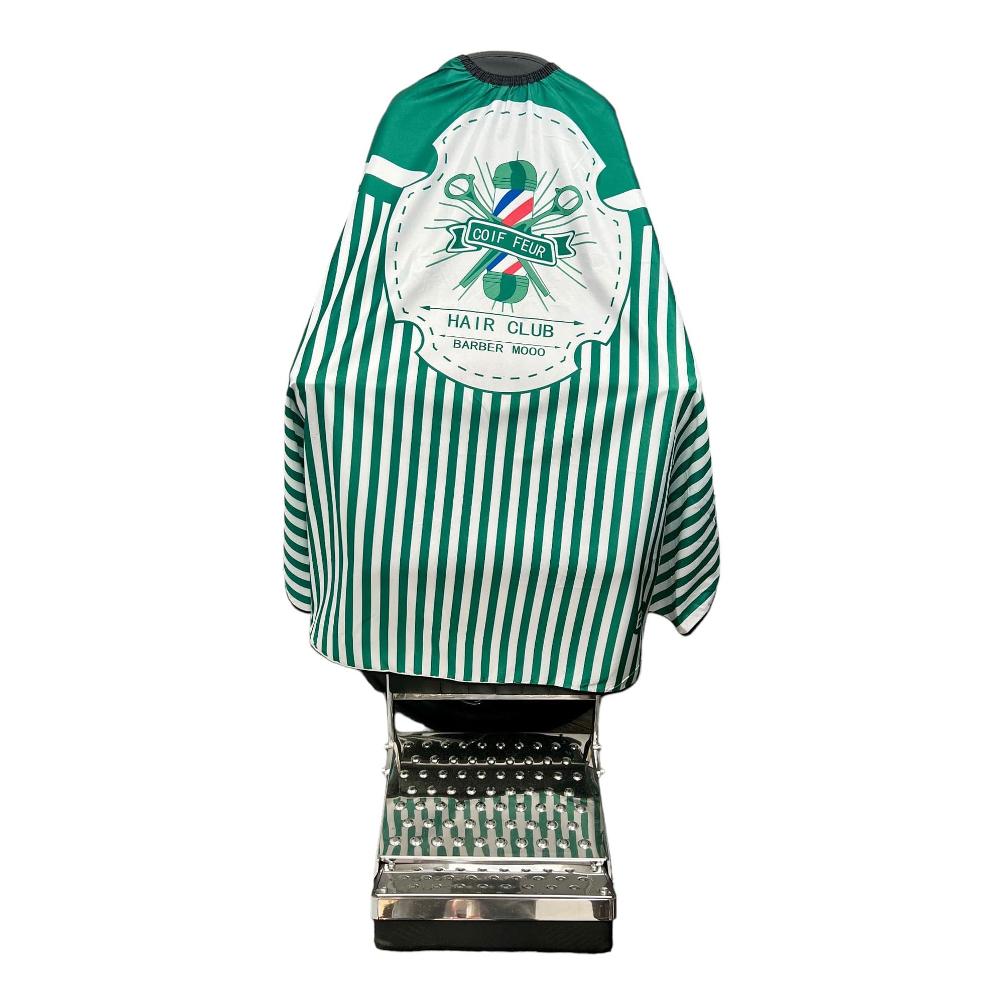 Gabri - Barber Hairdressing Hair Cutting Cape & Gown Pole Pattern Green & White Stripes