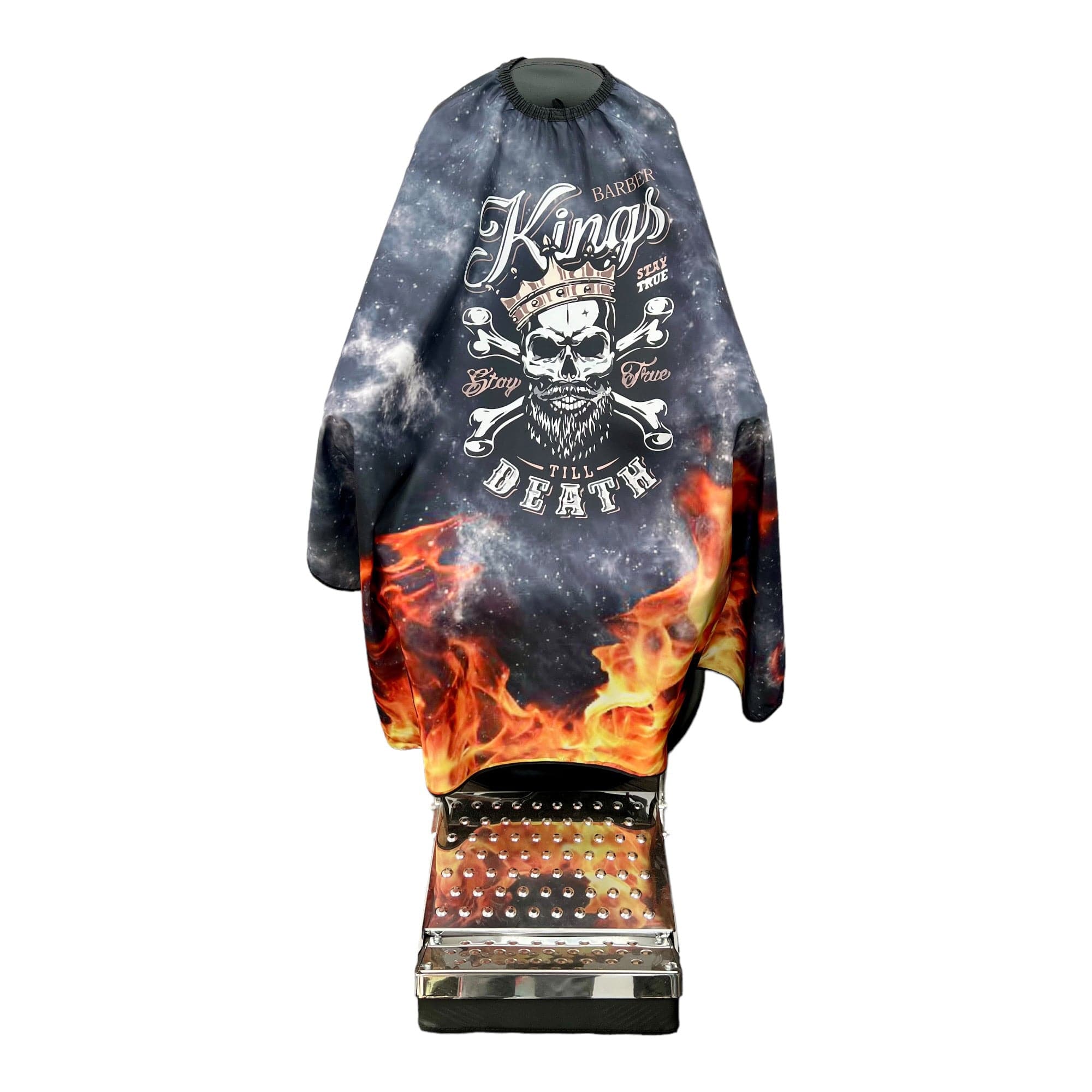 Gabri - Barber Hairdressing Hair Cutting Cape & Gown Space Flames & Bearded Skull