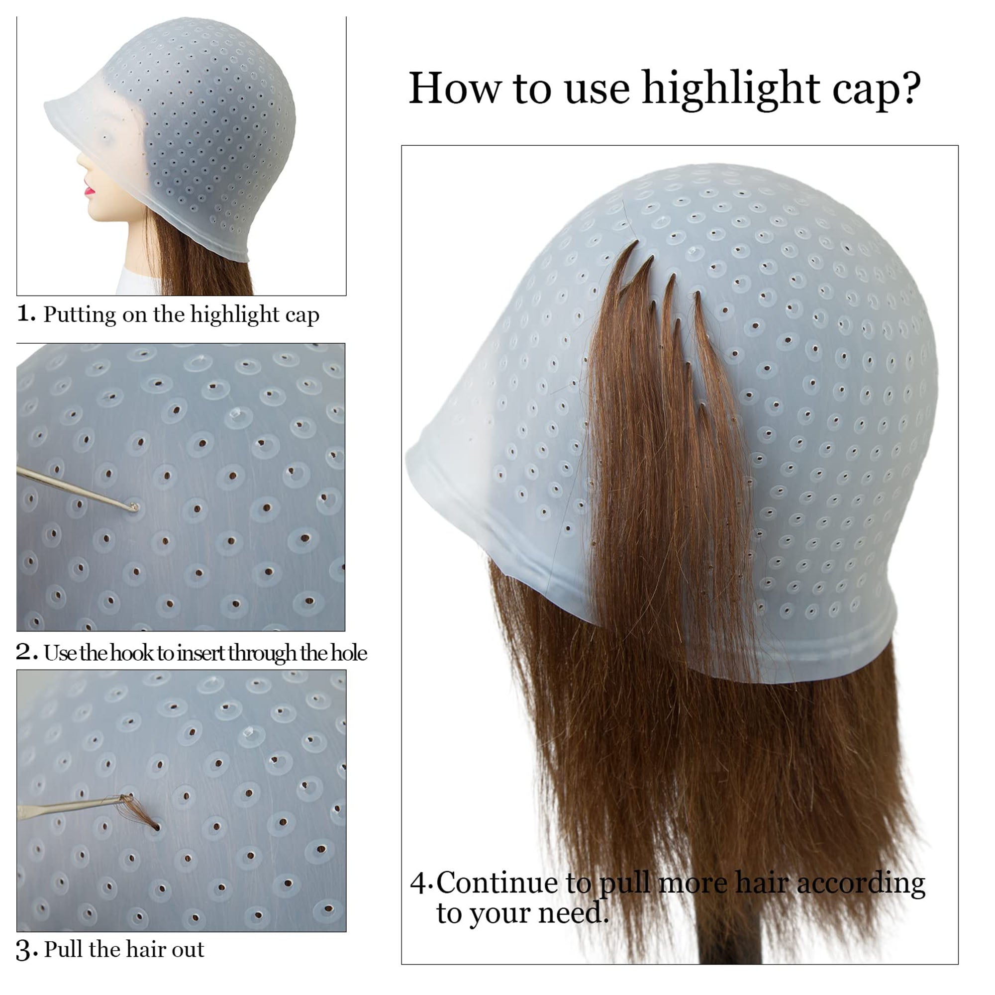 Hair Tools - Highlighting Cap White With Metal Hook