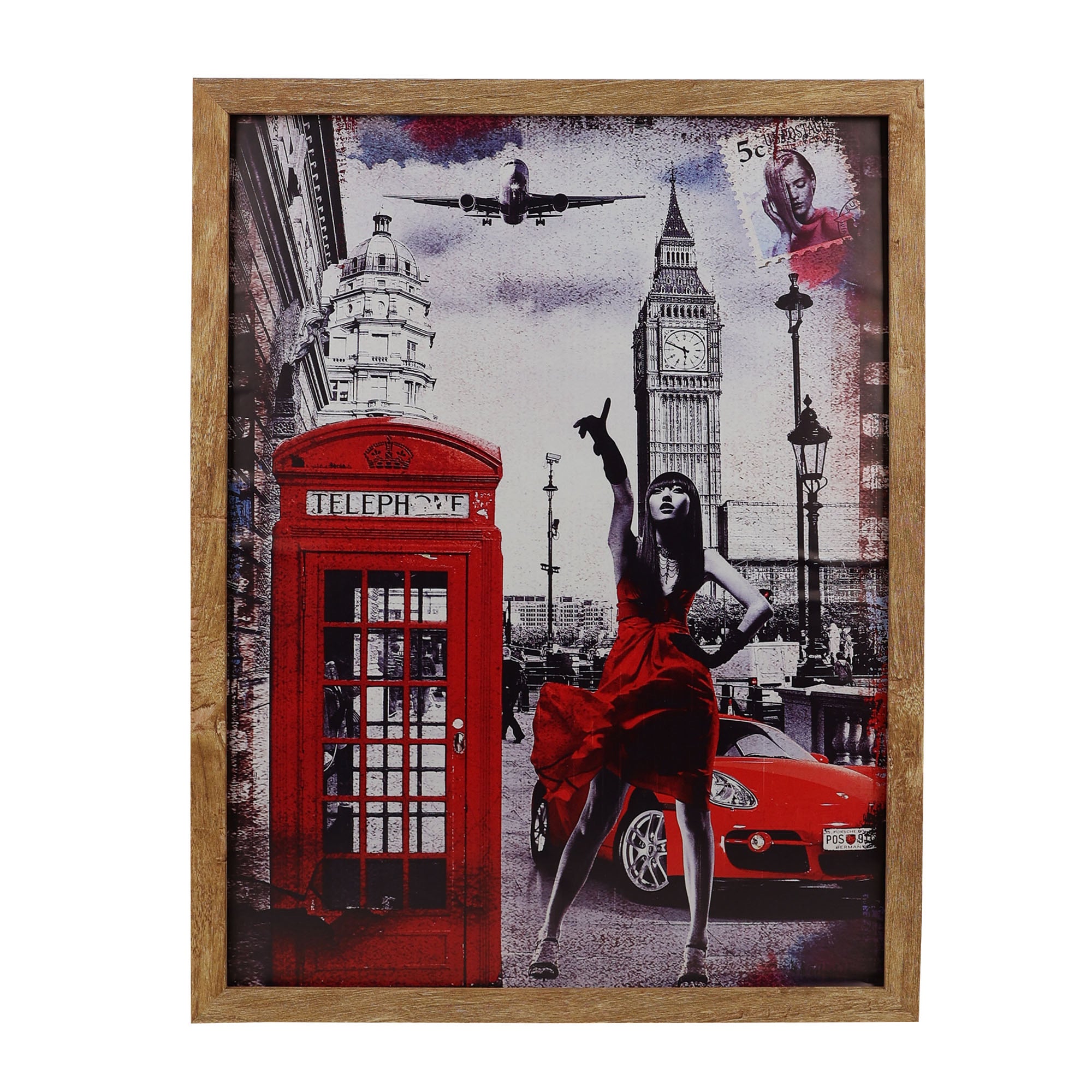 Eson - Barbershop Wall Art Iconic Red Telephone Booth & Big Ben London Cityscape Framed Poster