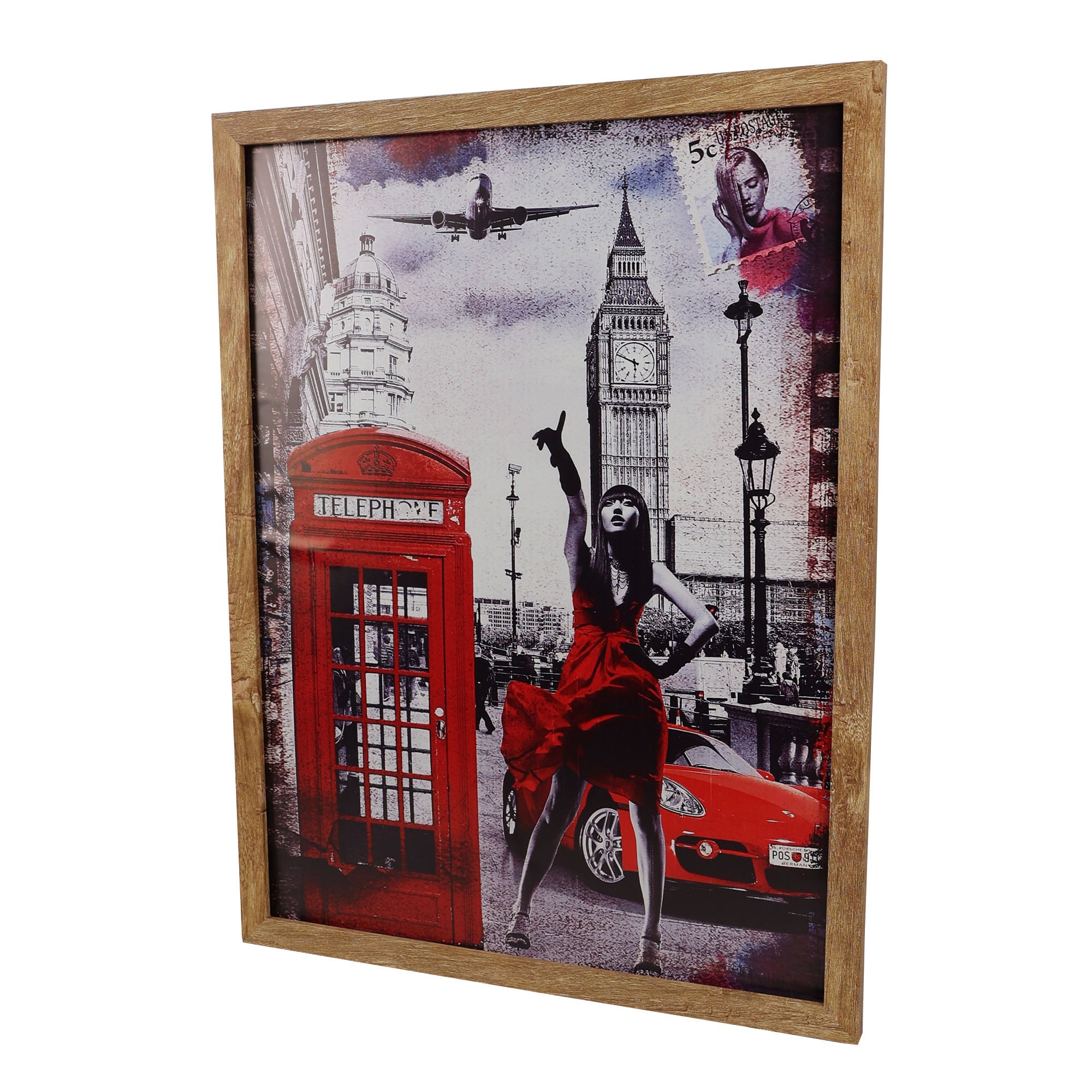 Eson - Barbershop Wall Art Iconic Red Telephone Booth & Big Ben London Cityscape Framed Poster