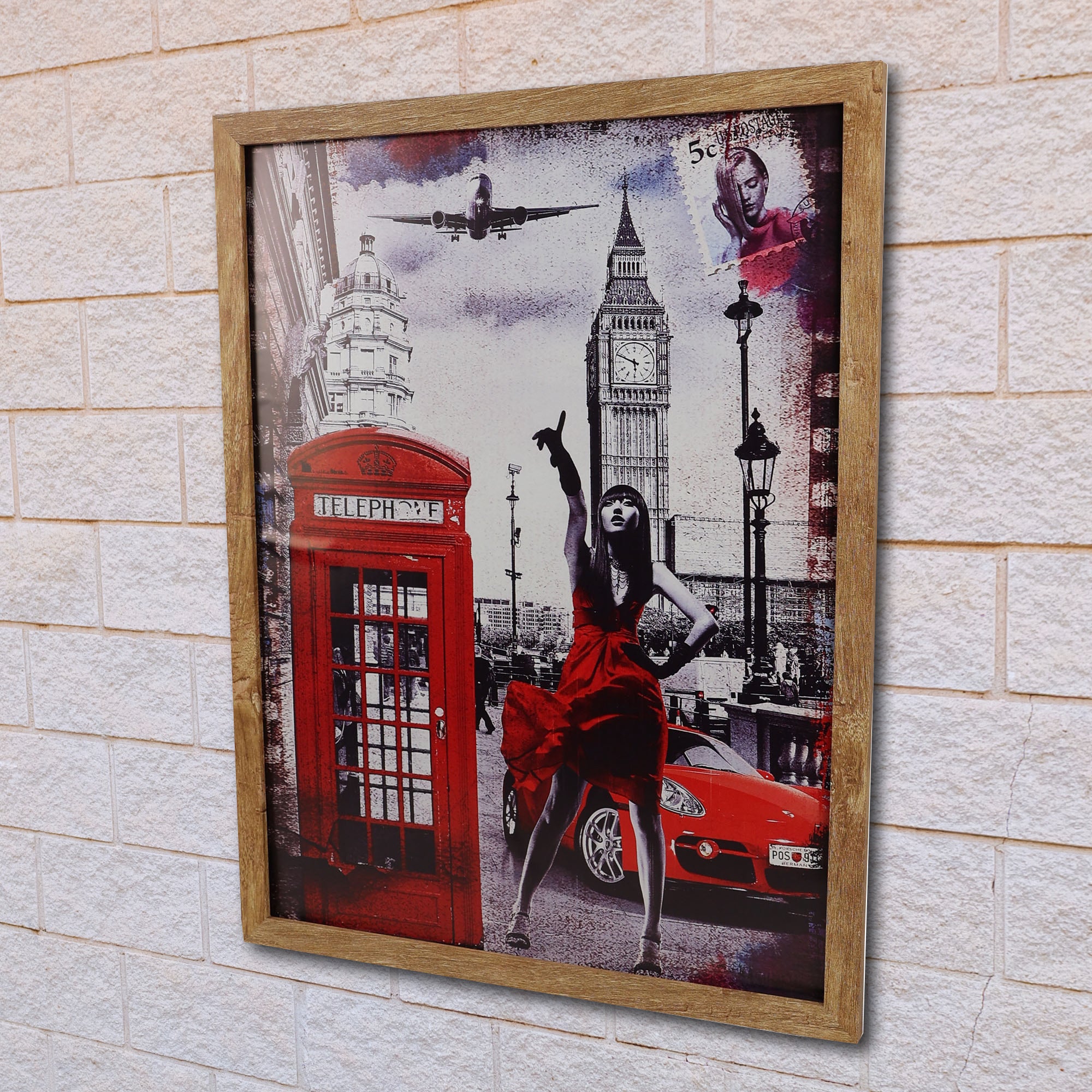 Eson - Barbershop Wall Art Iconic Red Telephone Booth & Big Ben London Cityscape Framed Poster