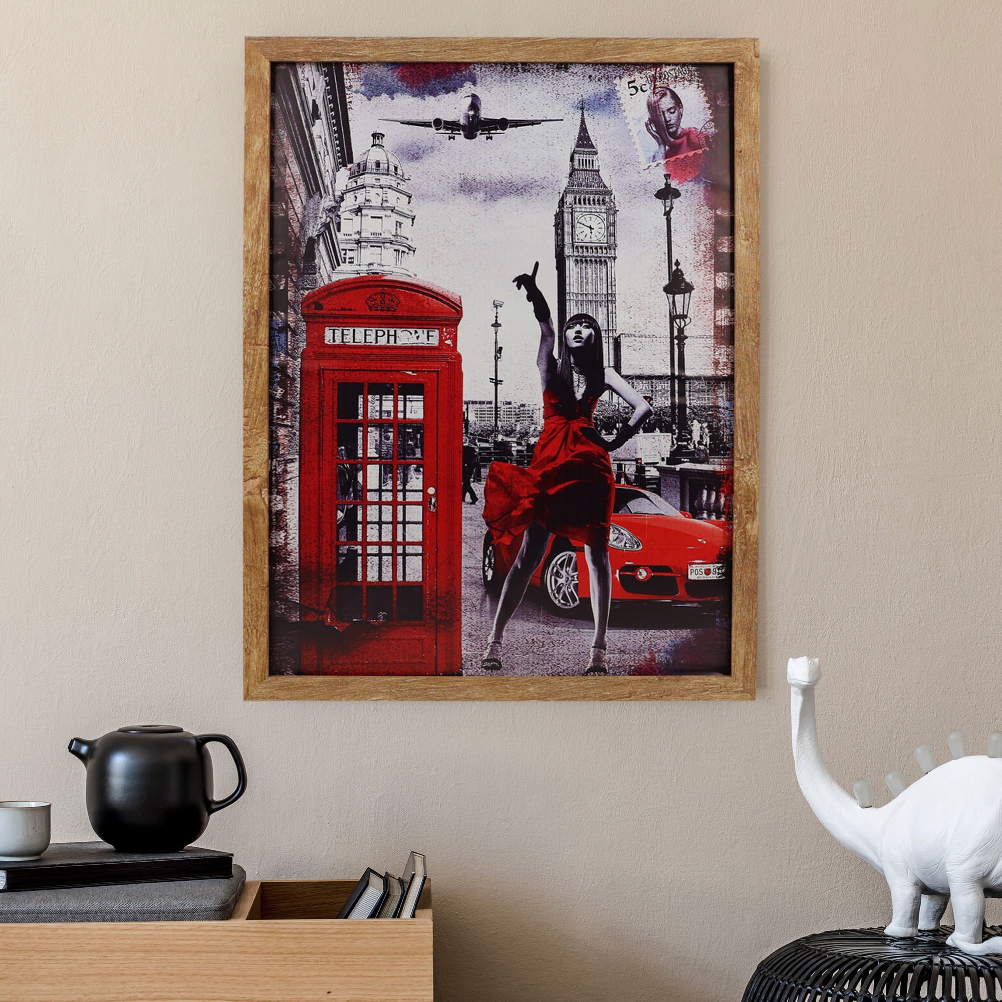 Eson - Barbershop Wall Art Iconic Red Telephone Booth & Big Ben London Cityscape Framed Poster