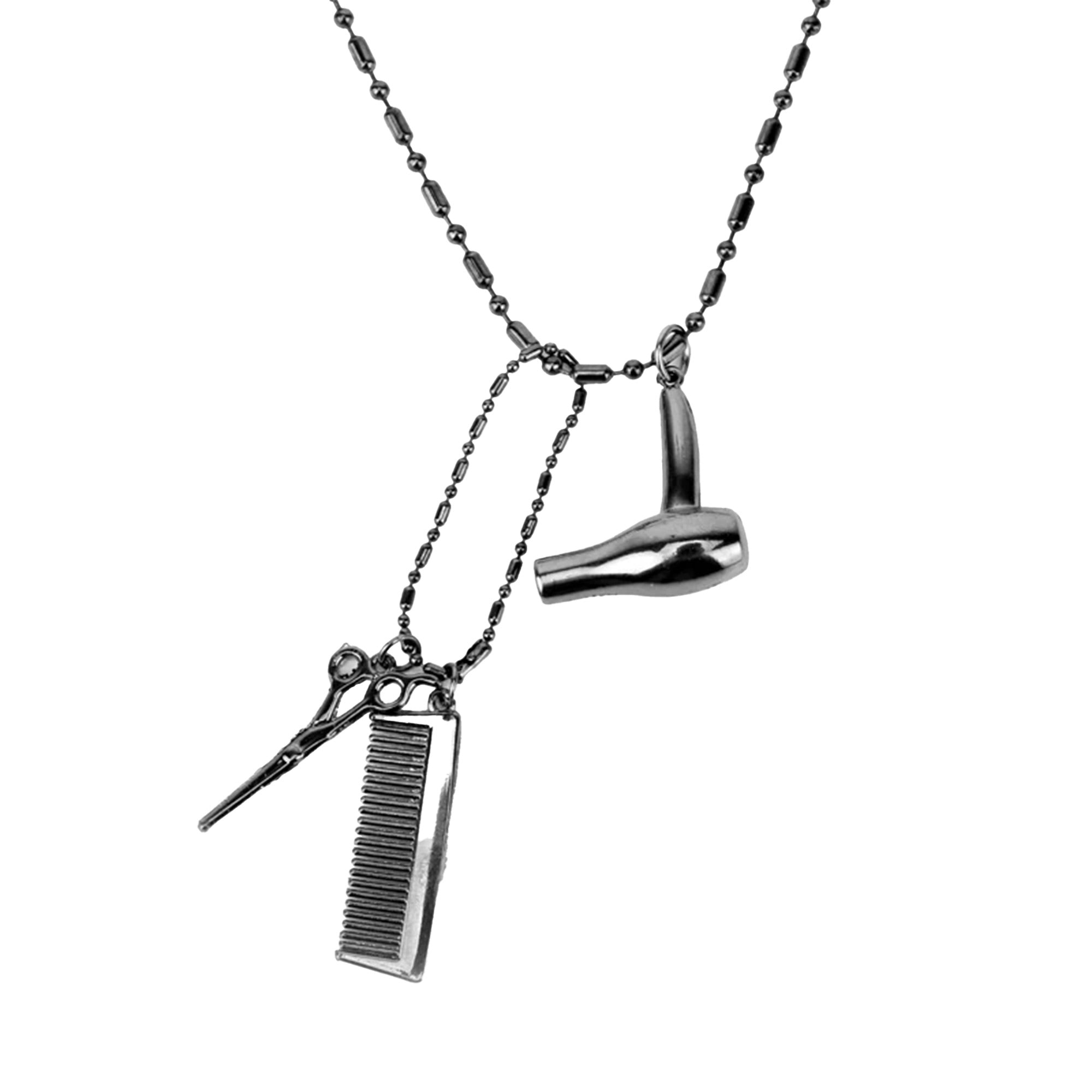 Eson - Hair Dryer Scissor Comb Charm Pendant Necklace (Silver Colour)