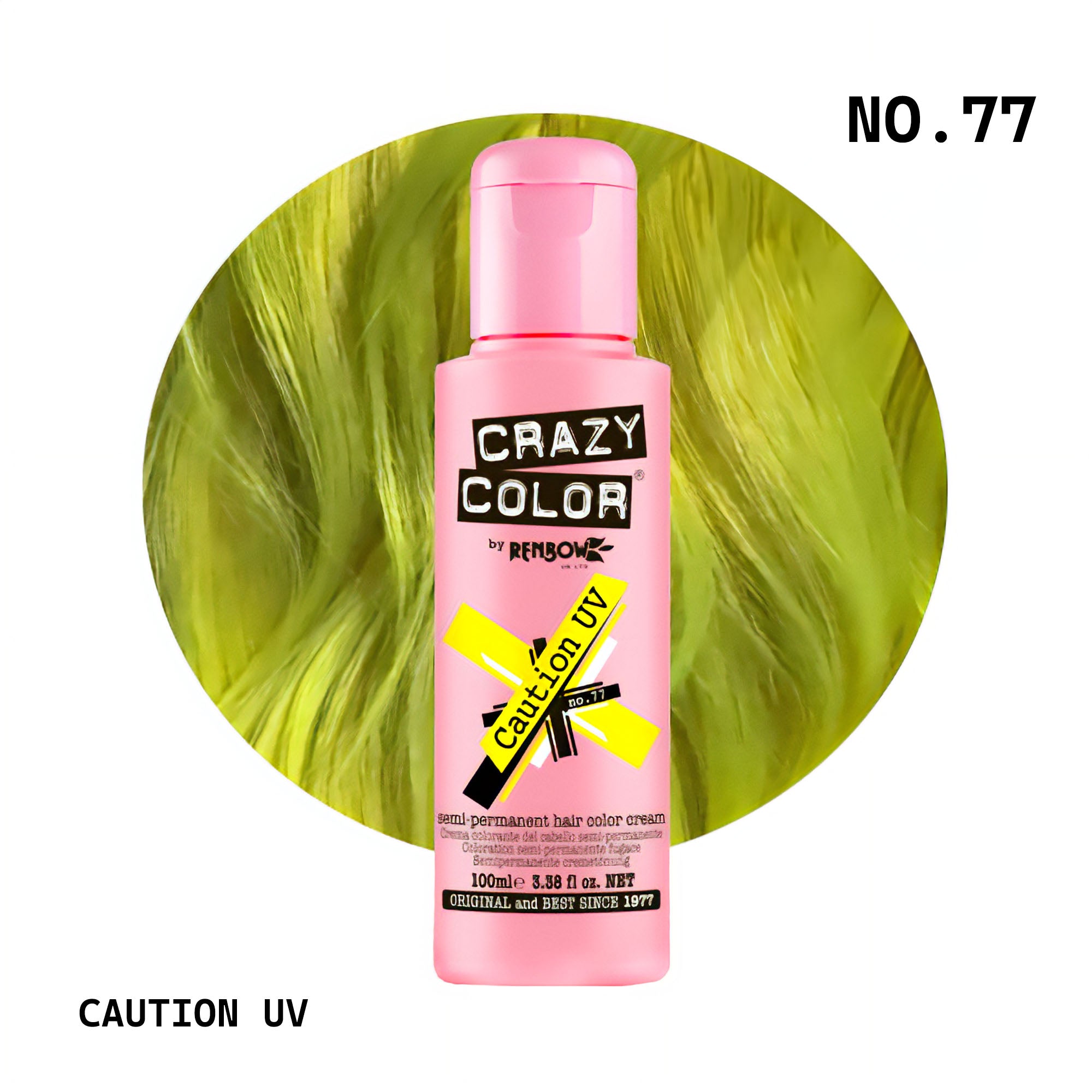 Crazy Color - Semi Permanent Hair Colour Cream Caution UV No.77 100ml (Neon Yellow)