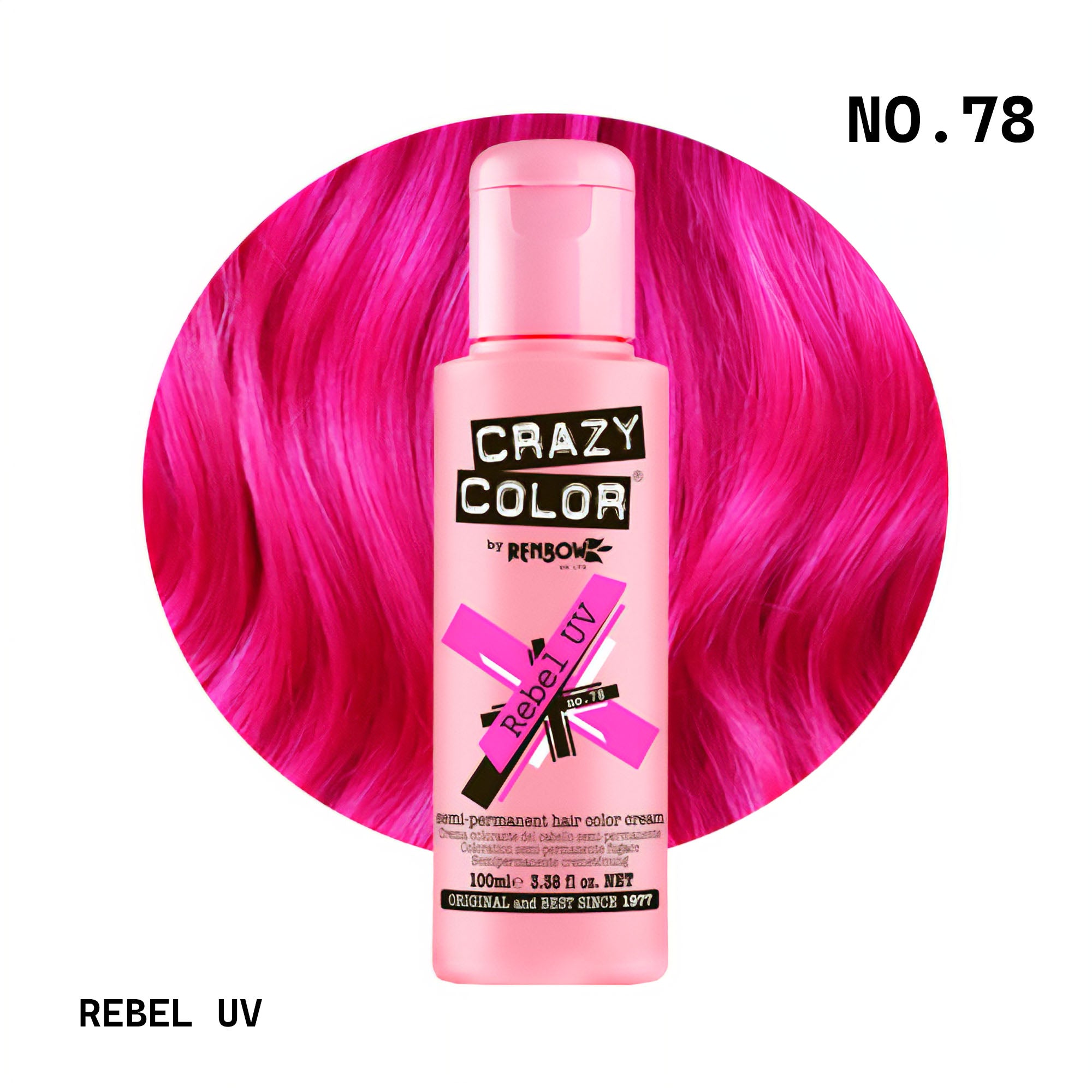 Crazy Color - Semi Permanent Hair Colour Cream Rebel UV No.78 100ml (Neon Pink)