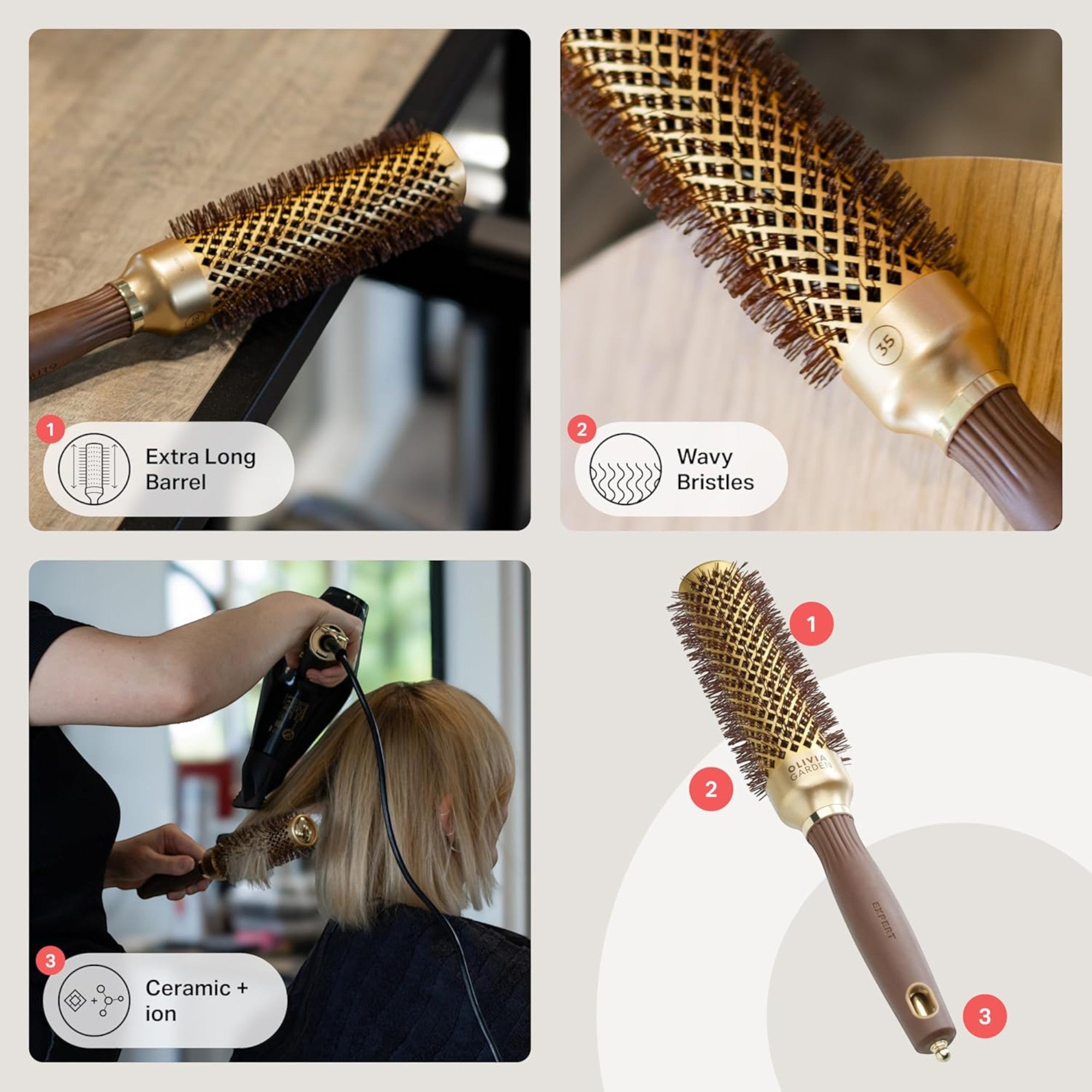 Olivia Garden - Expert Blowout Shine Wavy Bristles Gold & Brown 35mm