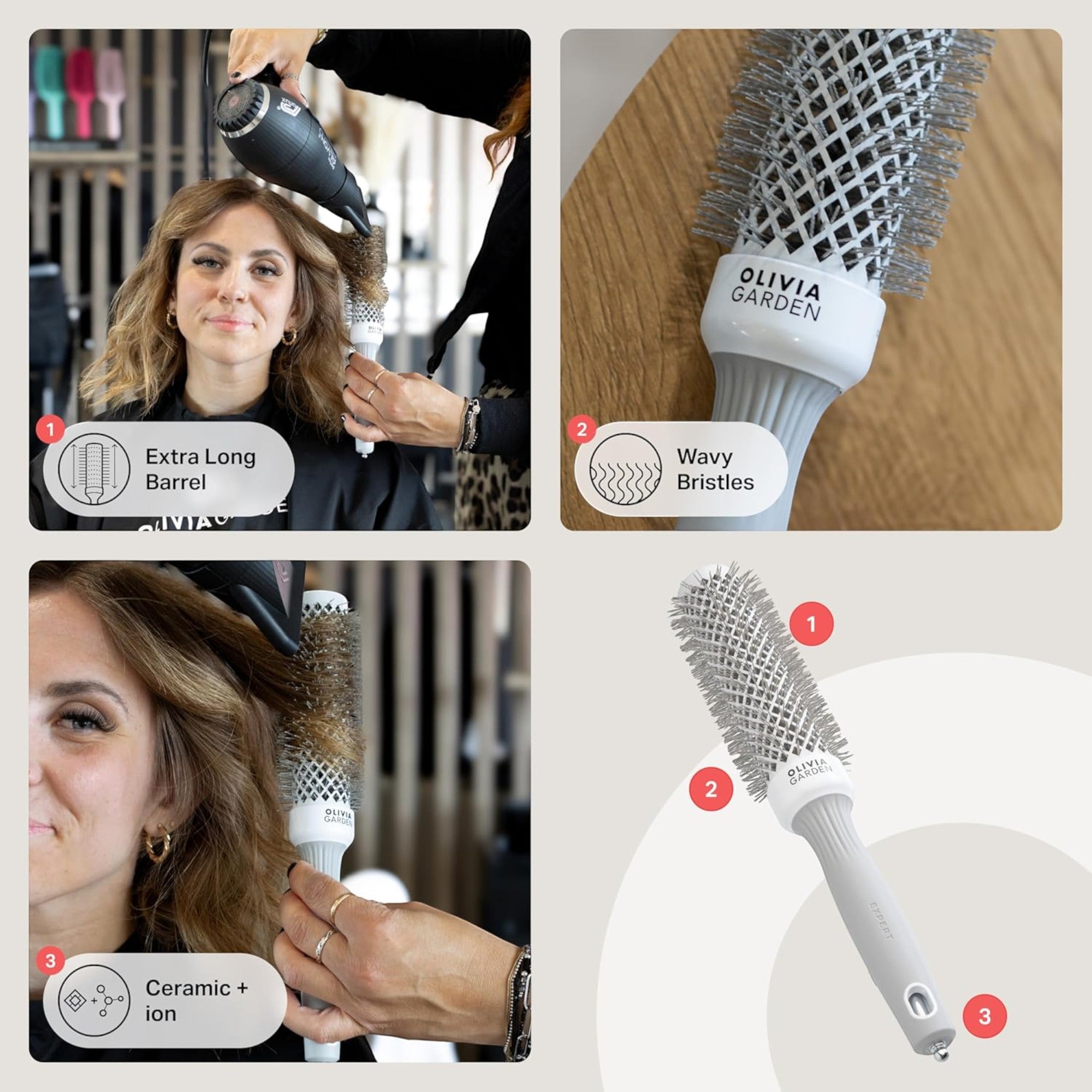 Olivia Garden - Expert Blowout Speed Wavy Bristles White & Grey 35mm