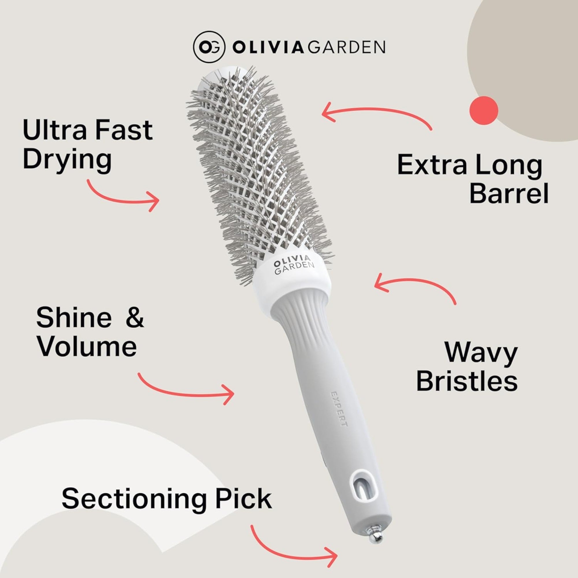 Olivia Garden - Expert Blowout Speed Wavy Bristles White & Grey 35mm