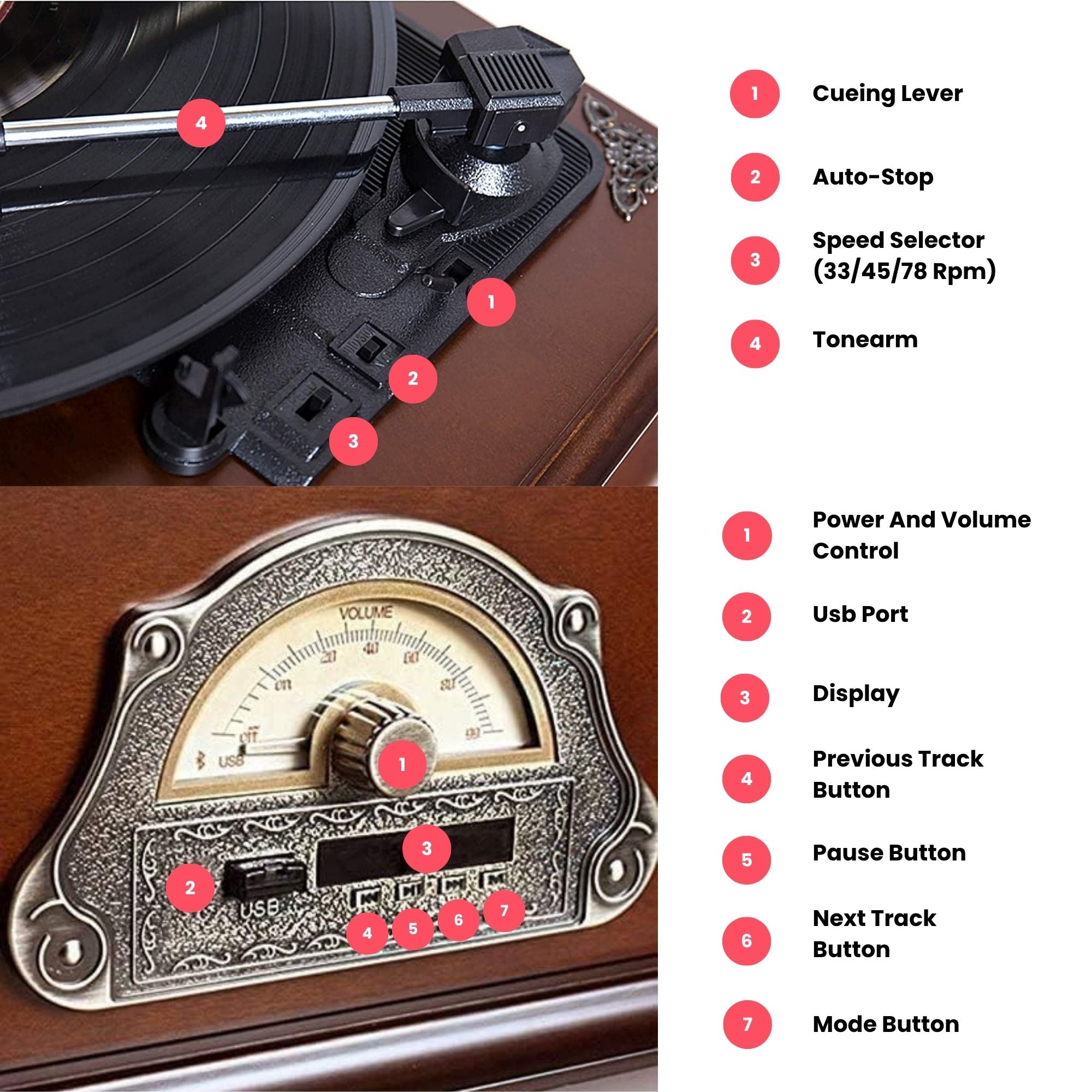 Eson - Vintage Style Gramophone Bluetooth & Vinyl Music System