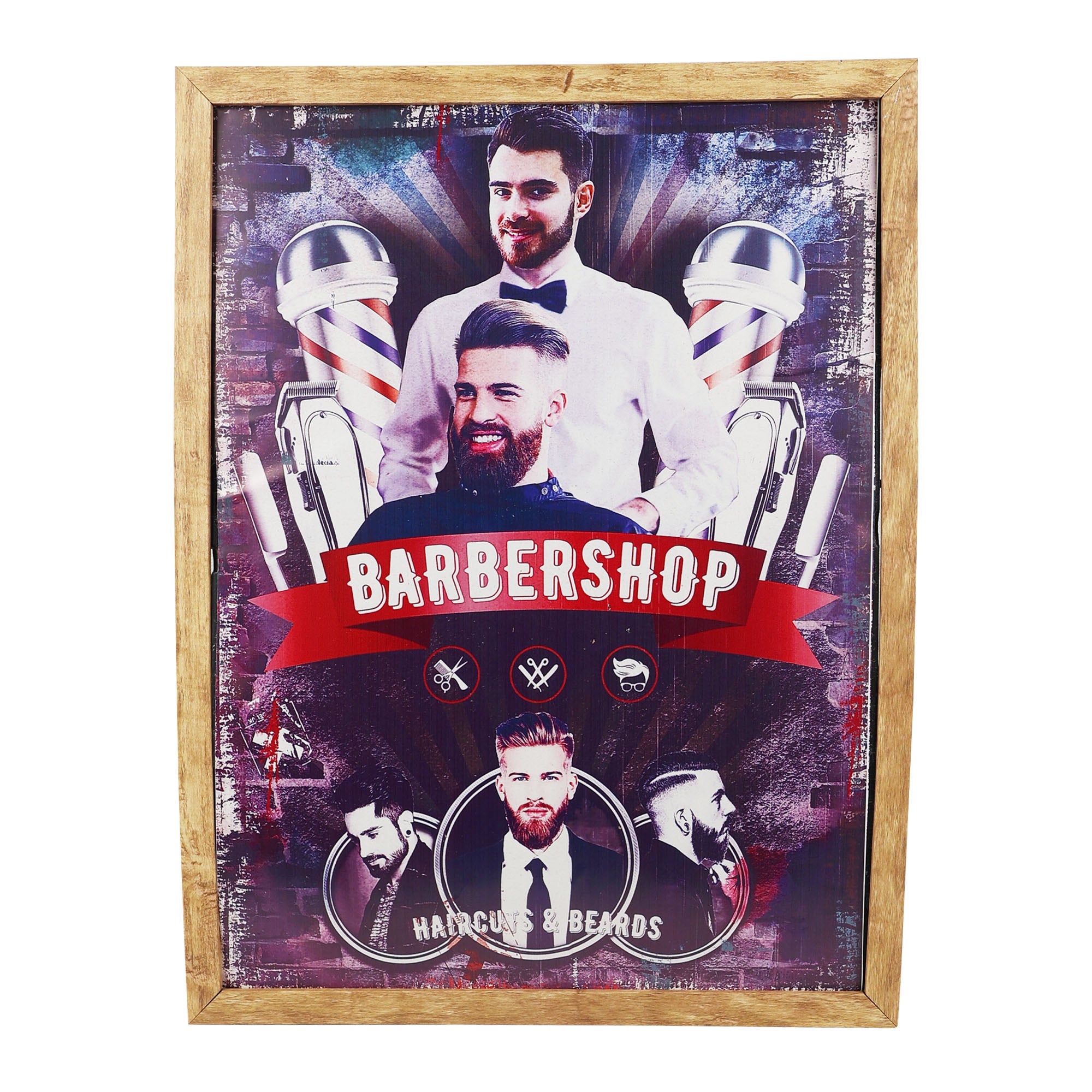 Eson - Barbershop Wall Art Classic Haircuts & Beards Themed Framed Poster