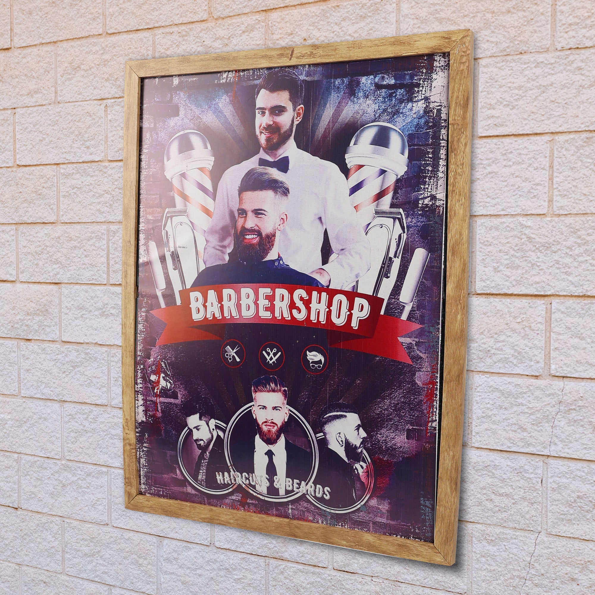 Eson - Barbershop Wall Art Classic Haircuts & Beards Themed Framed Poster