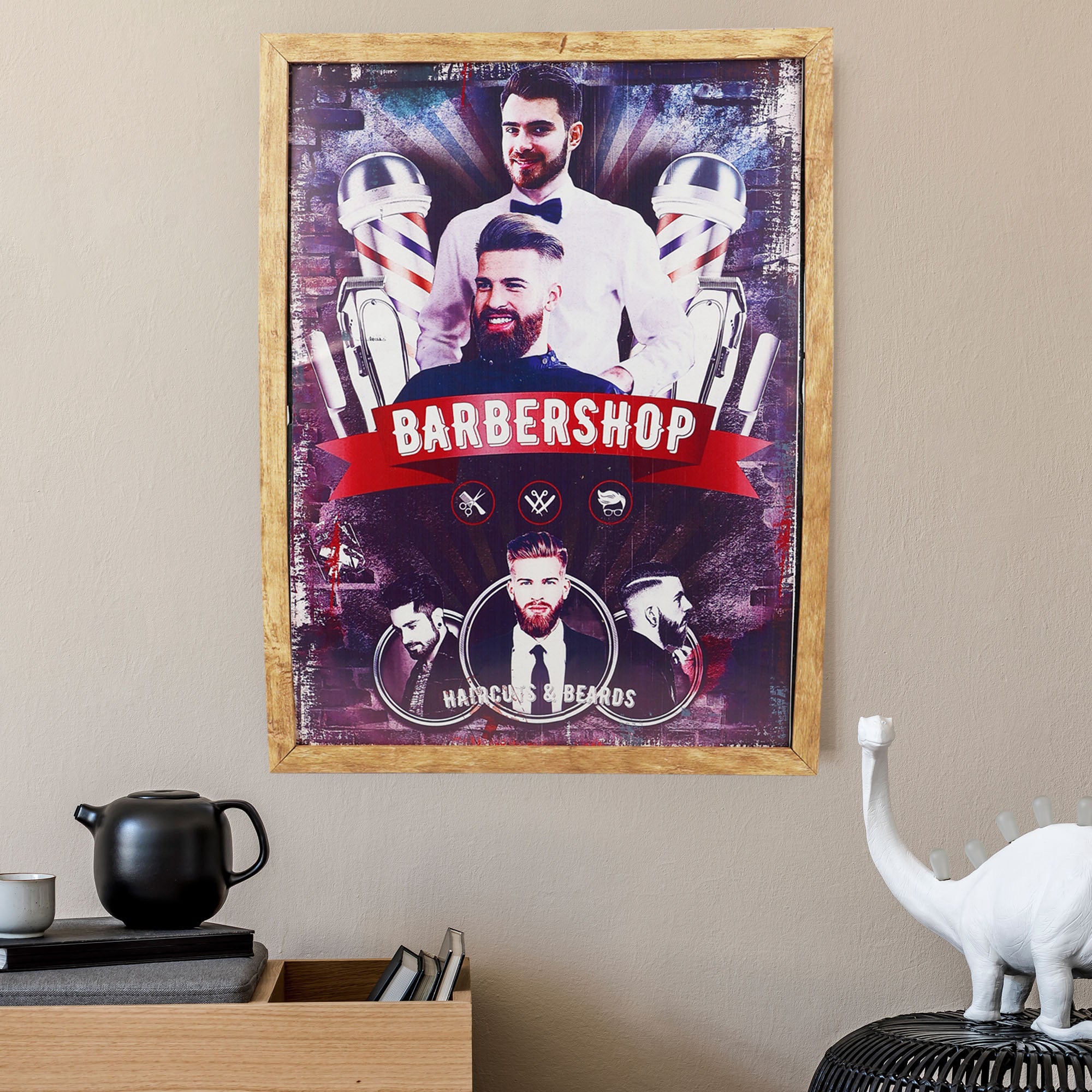 Eson - Barbershop Wall Art Classic Haircuts & Beards Themed Framed Poster