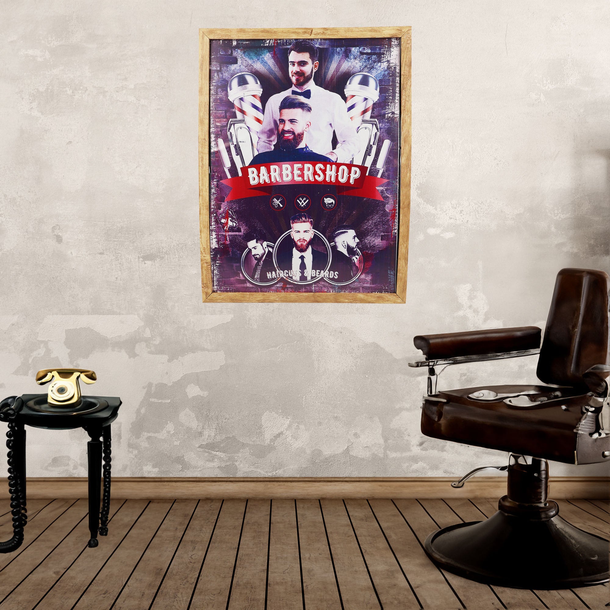 Eson - Barbershop Wall Art Classic Haircuts & Beards Themed Framed Poster