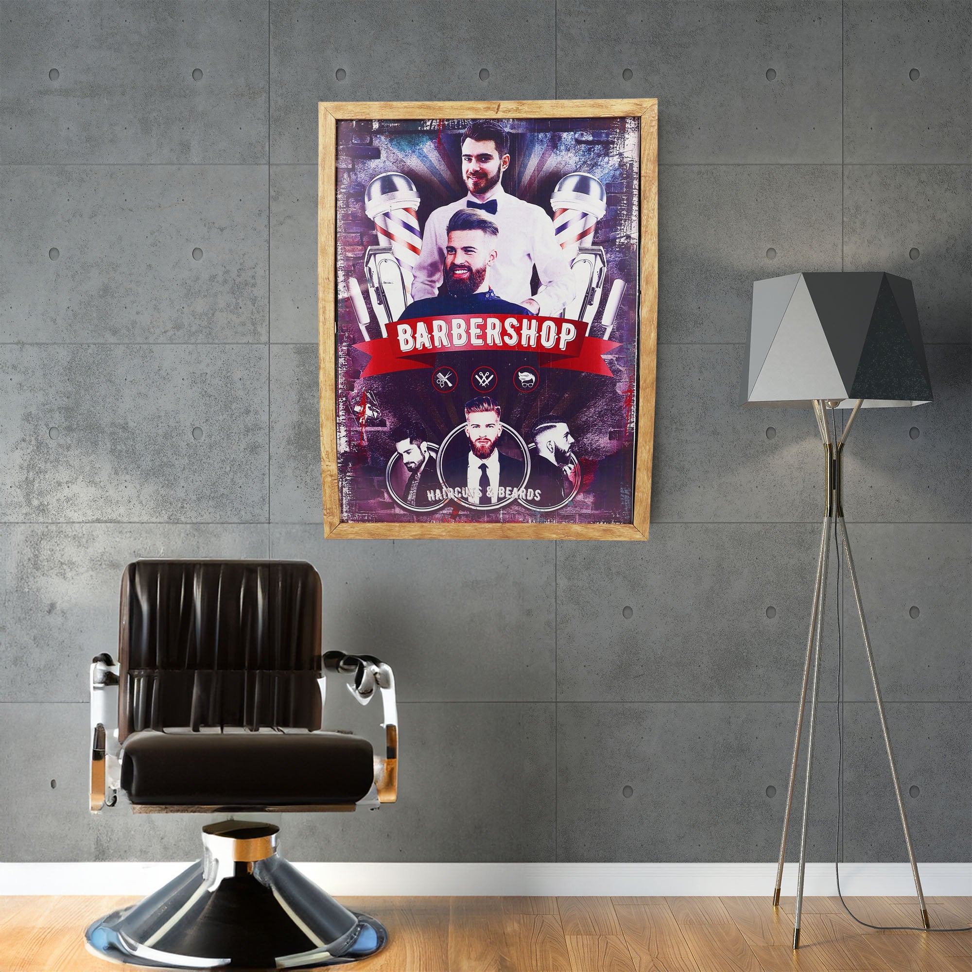 Eson - Barbershop Wall Art Classic Haircuts & Beards Themed Framed Poster