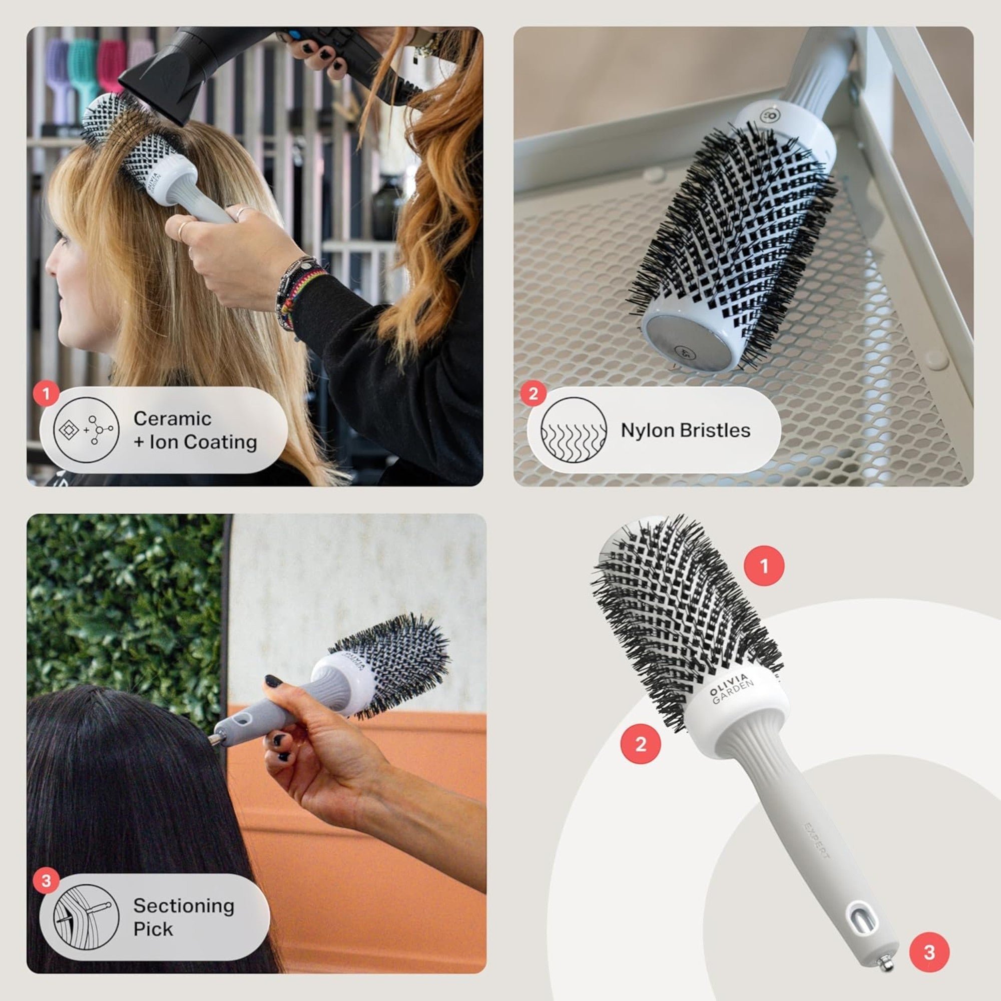 Olivia Garden - Expert Blowout Shine Wavy Bristles White & Grey 45mm