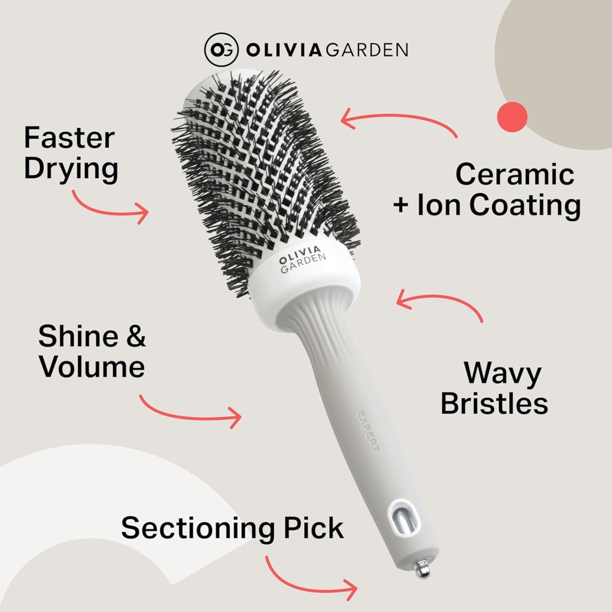 Olivia Garden - Expert Blowout Shine Wavy Bristles White & Grey 45mm