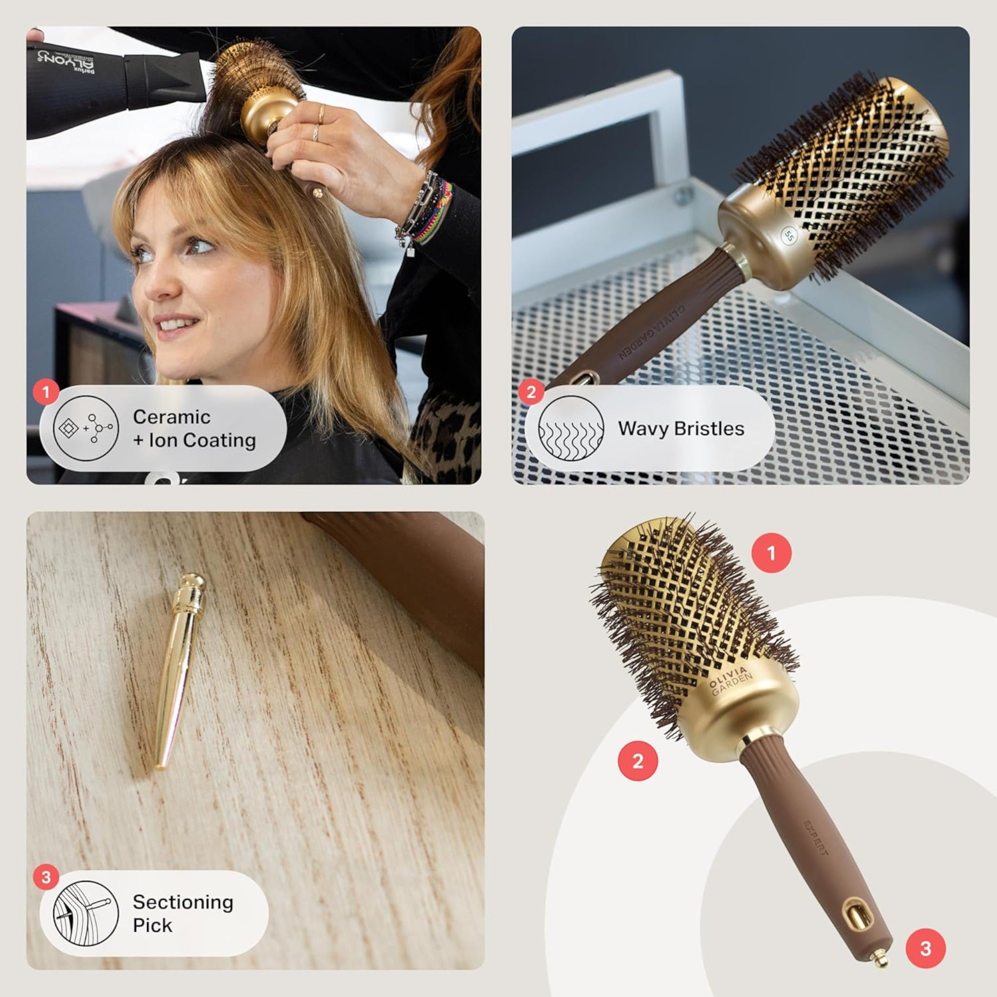 Olivia Garden - Expert Blowout Shine Wavy Bristles Gold & Brown 55mm