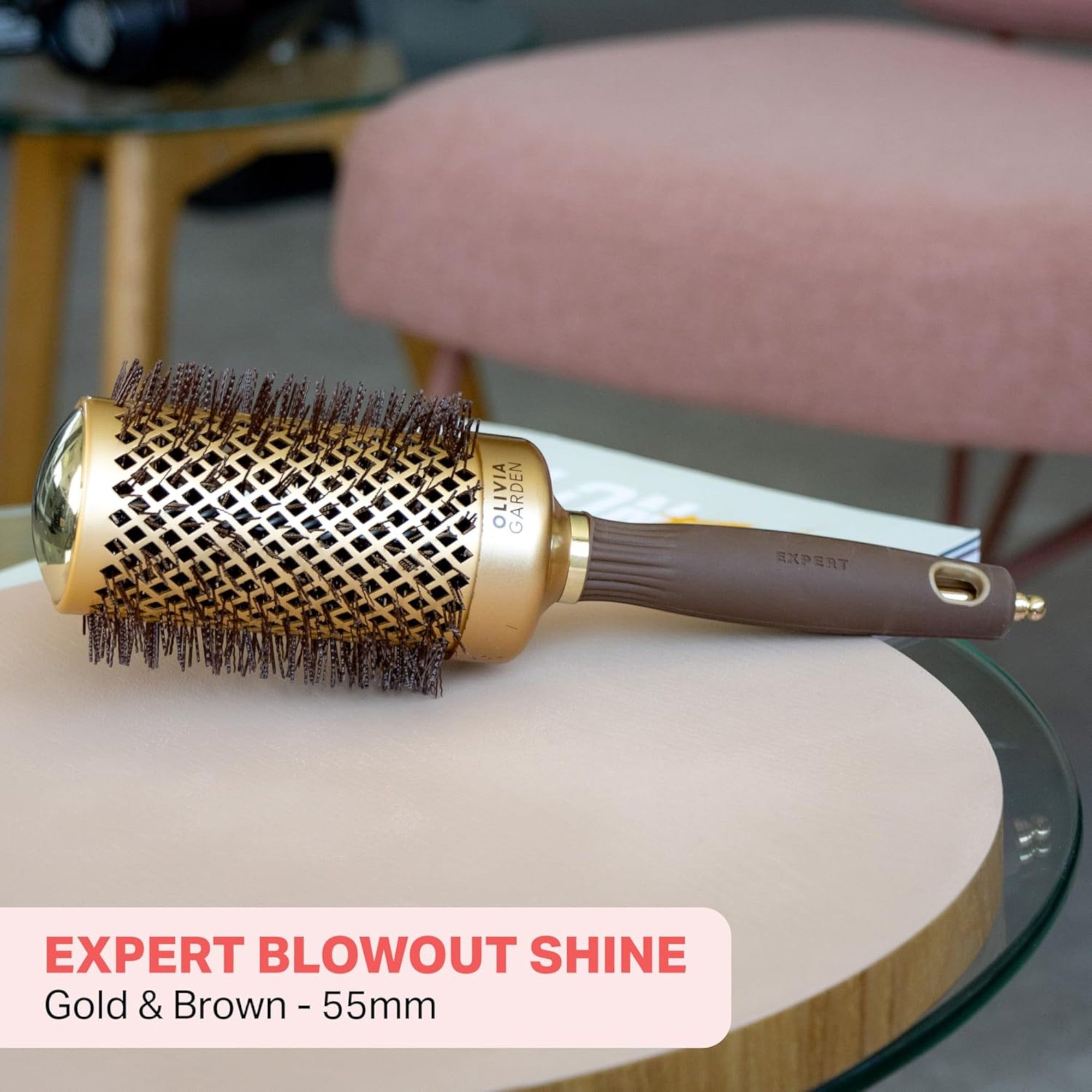 Olivia Garden - Expert Blowout Shine Wavy Bristles Gold & Brown 55mm