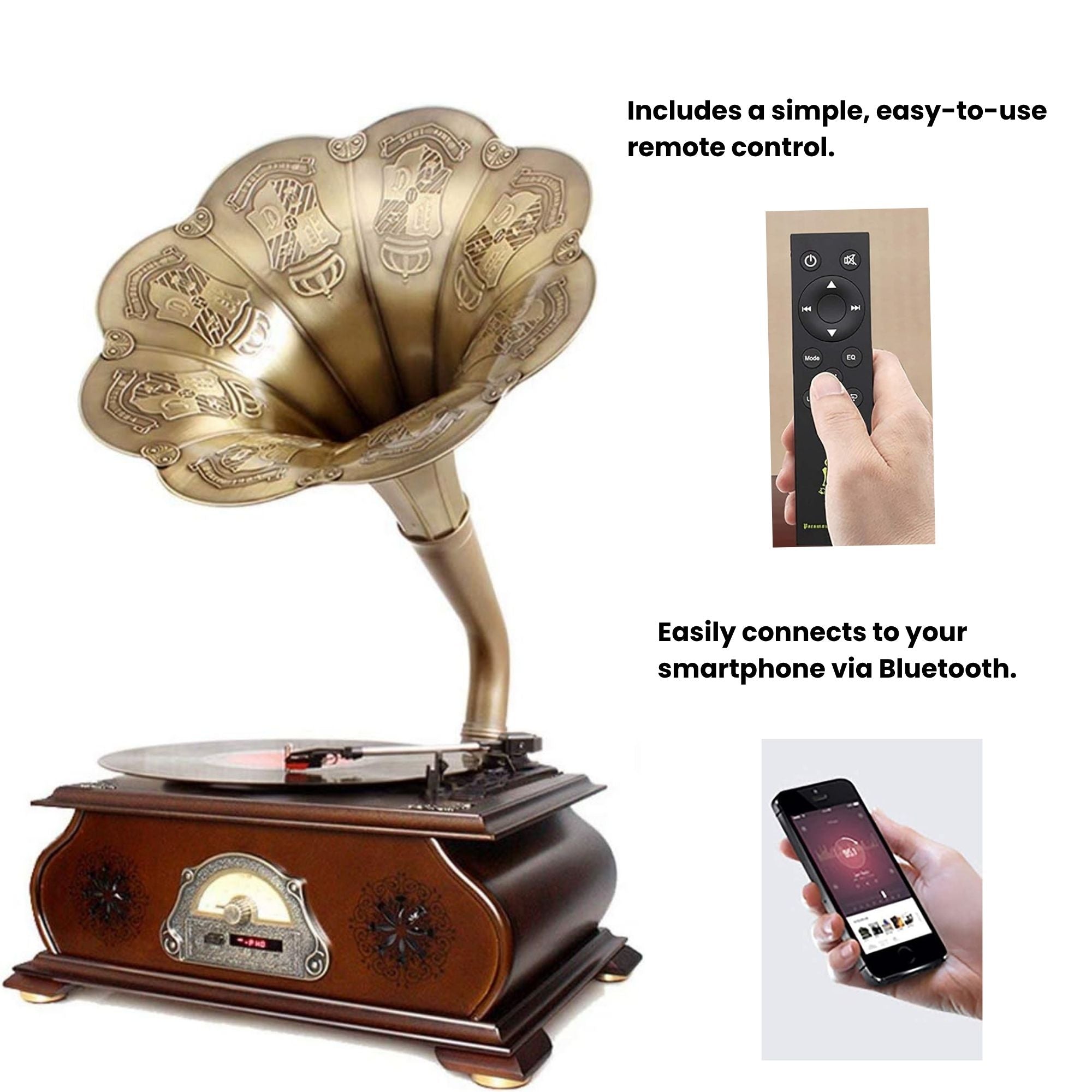 Eson - Vintage Style Gramophone Bluetooth & Vinyl Music System