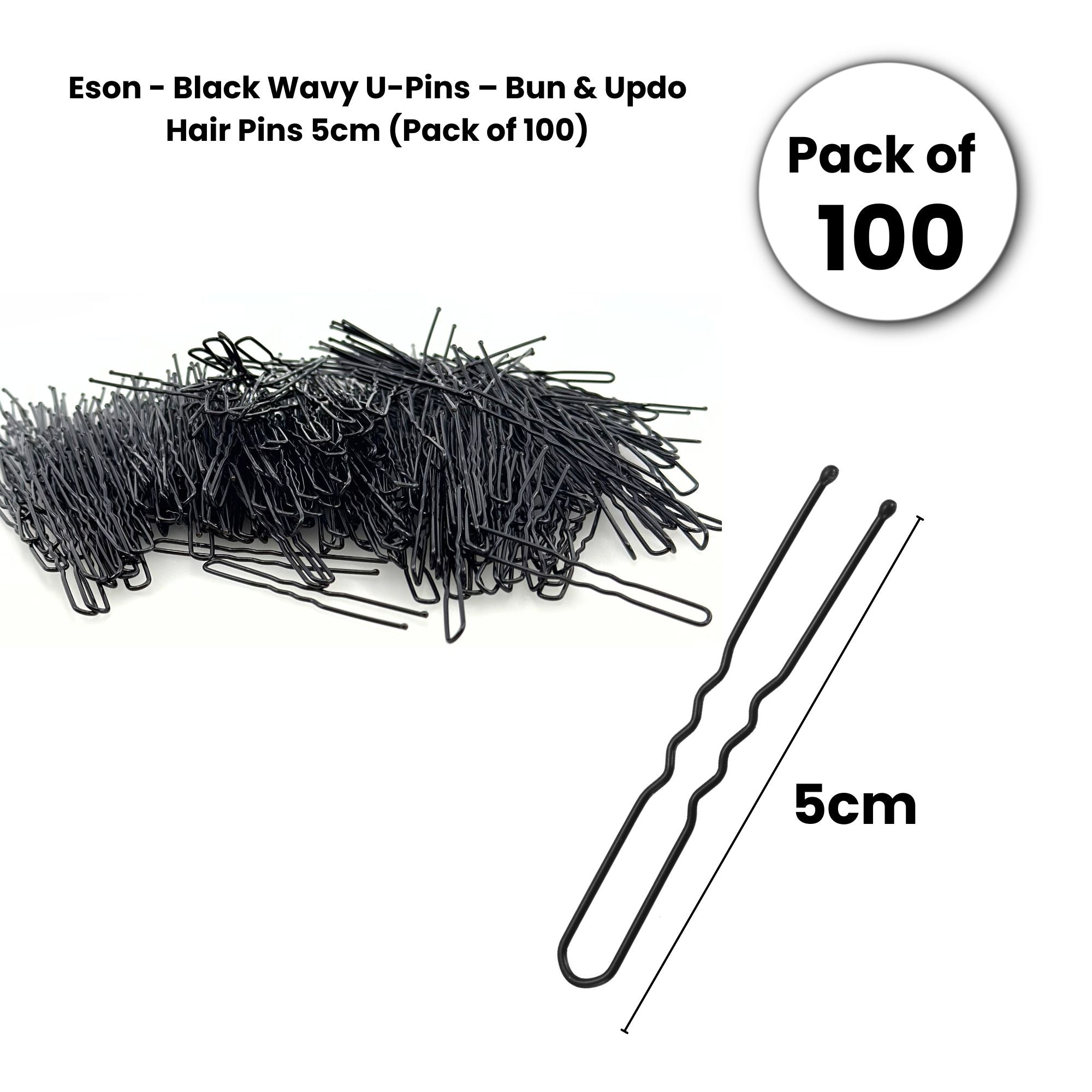 Eson - Black Wavy U-Pins – Bun & Updo Hair Pins 5cm