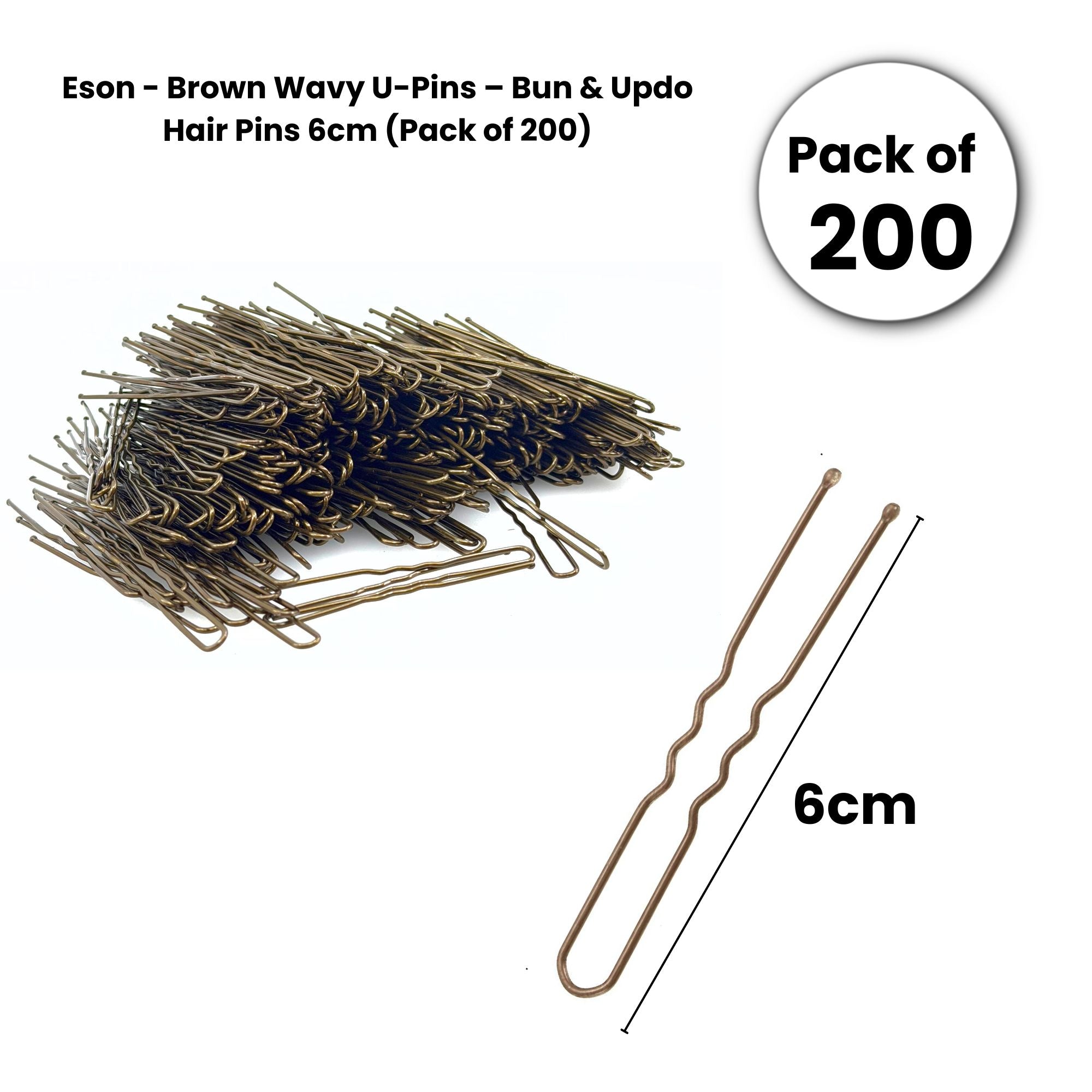 Eson - Brown Wavy U-Pins – Bun & Updo Hair Pins 6cm