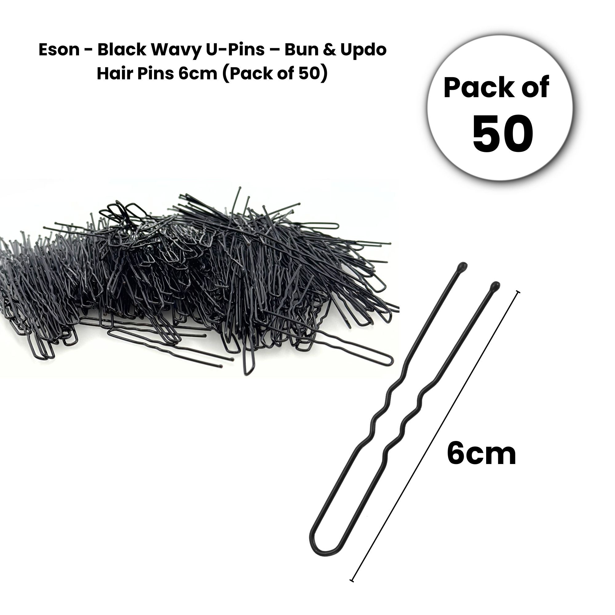 Eson - Black Wavy U-Pins – Bun & Updo Hair Pins 6cm