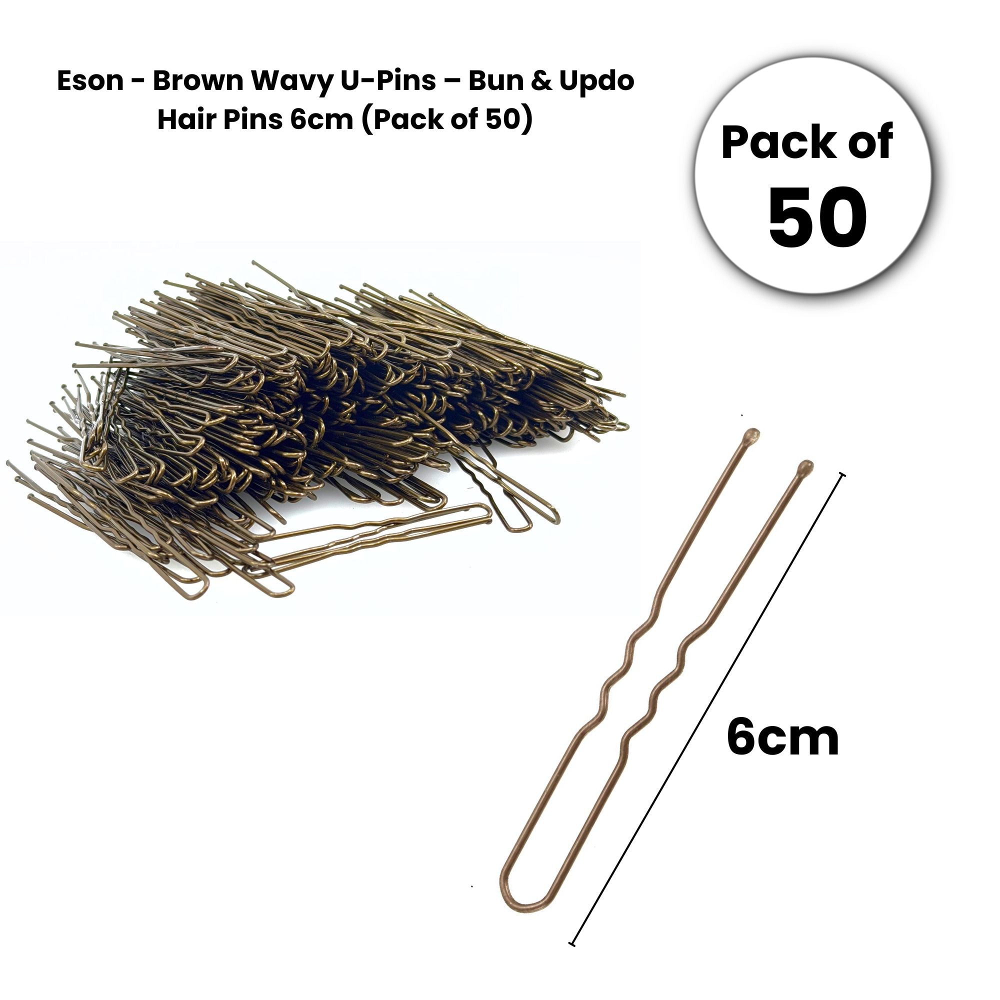 Eson - Brown Wavy U-Pins – Bun & Updo Hair Pins 6cm