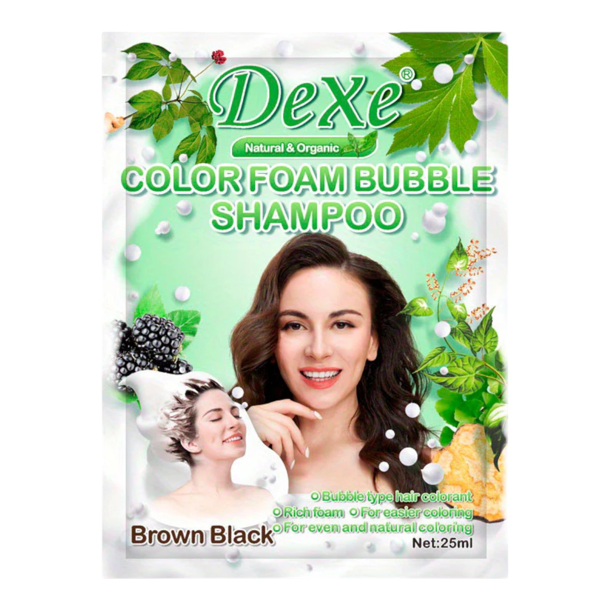 Dexe - Hair Colour Foam Bubble Shampoo Brown Black 25ml Sachets x10