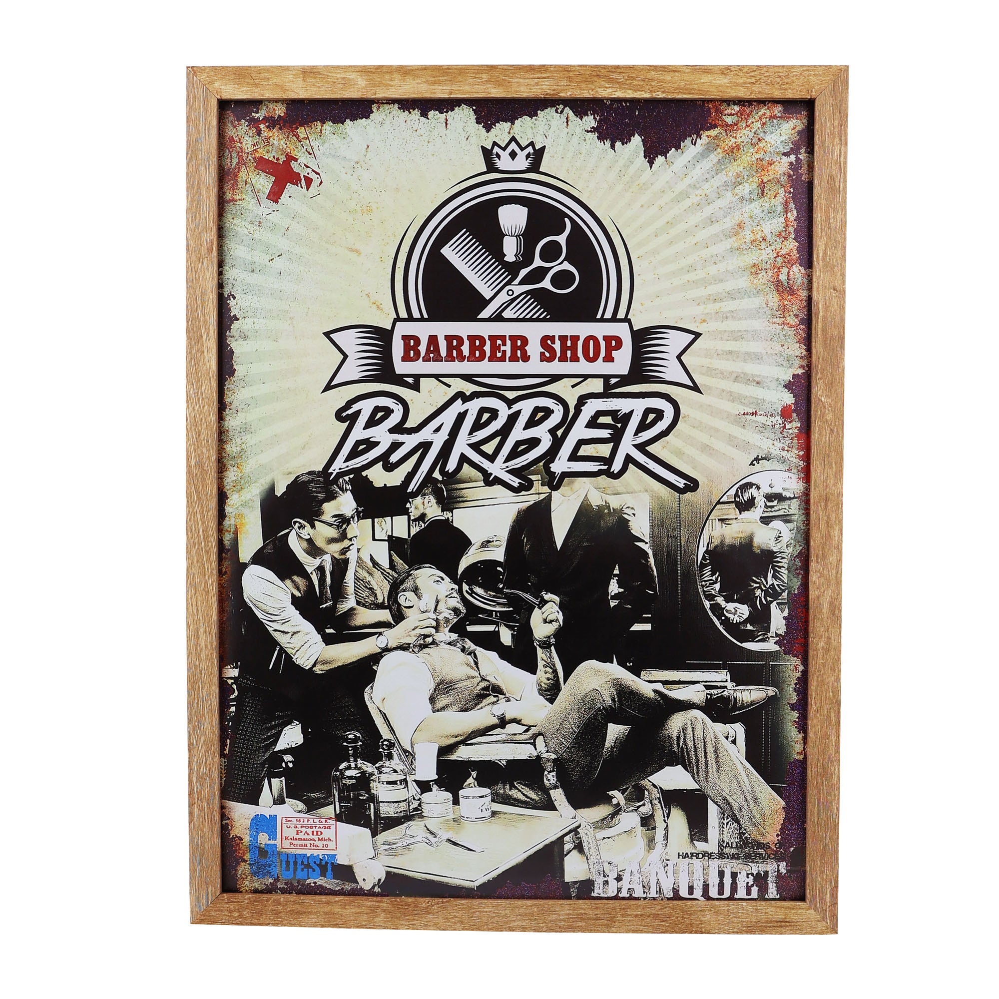 Eson - Barbershop Wall Art Classic Shaving Scene Framed Poster