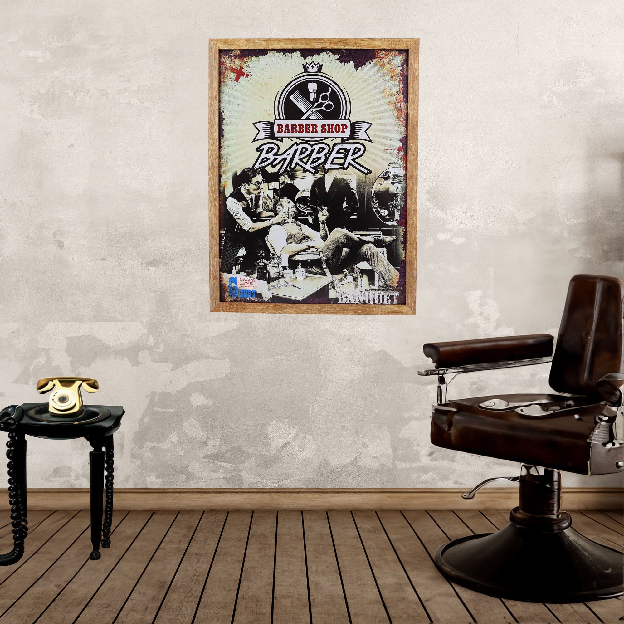 Eson - Barbershop Wall Art Classic Shaving Scene Framed Poster