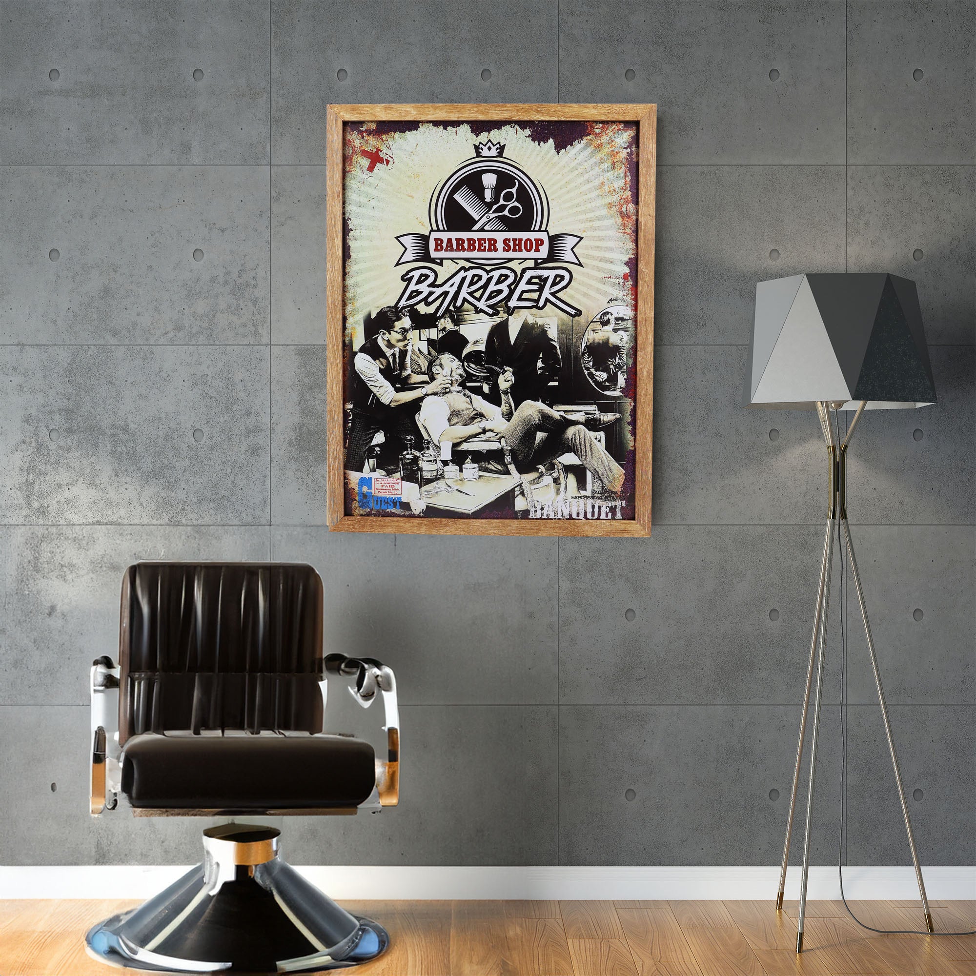 Eson - Barbershop Wall Art Classic Shaving Scene Framed Poster