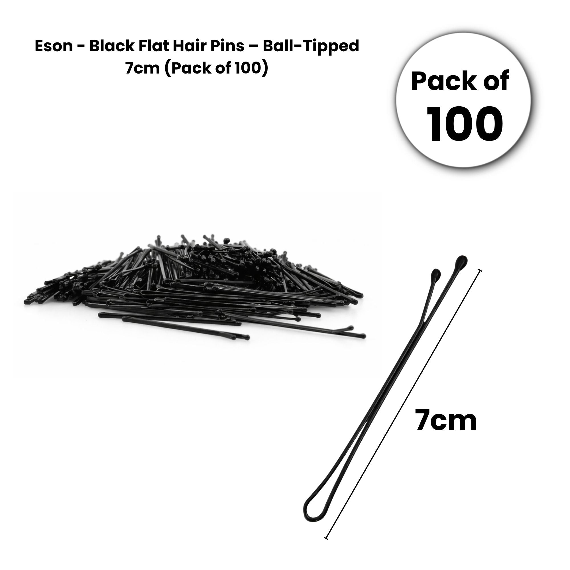 Eson - Black Flat Hair Pins – Ball-Tipped 7cm