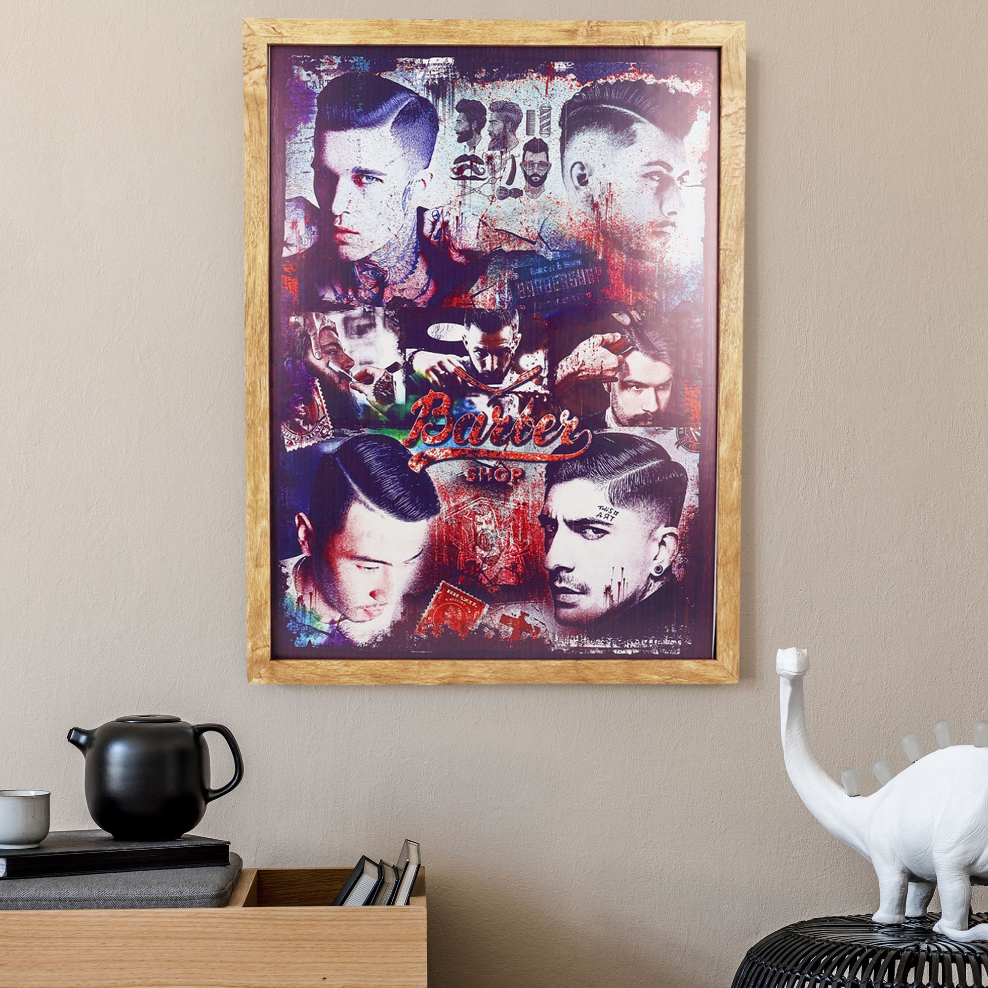 Eson - Barbershop Wall Art Classic Shave & Haircut Framed Poster