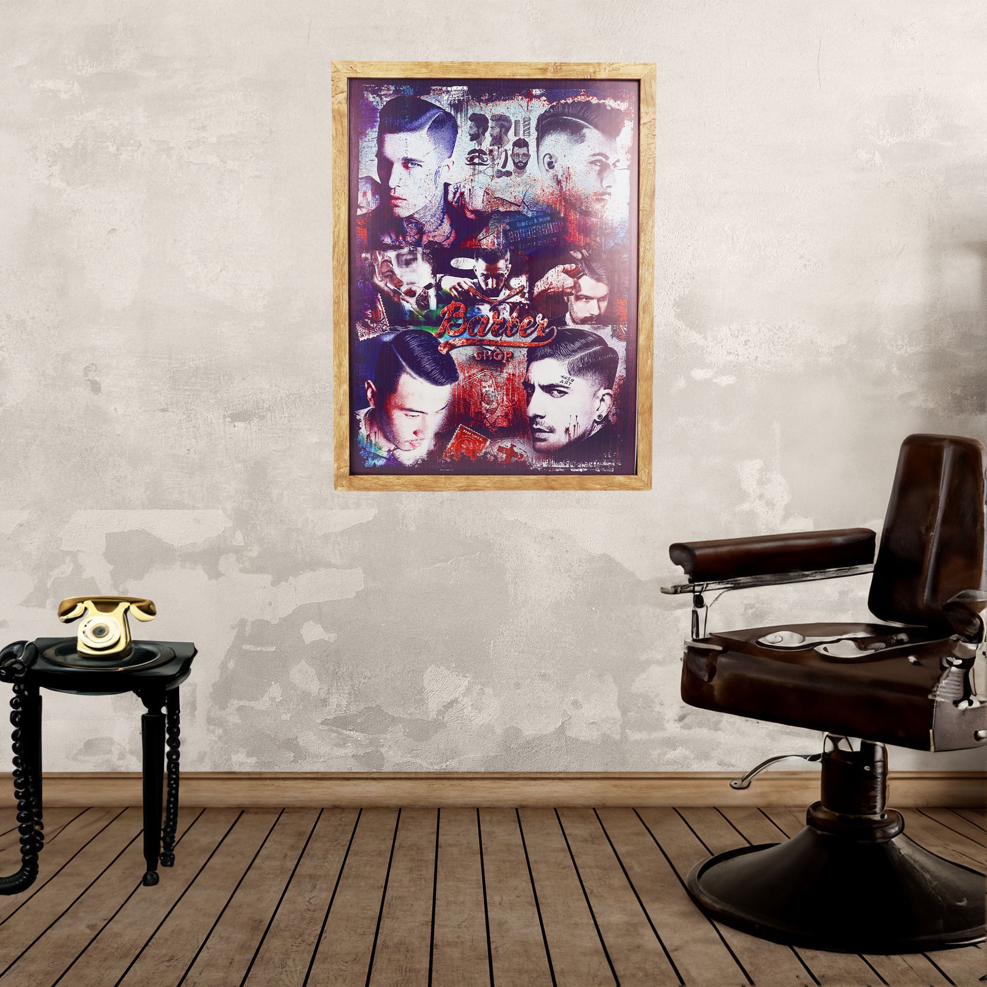 Eson - Barbershop Wall Art Classic Shave & Haircut Framed Poster