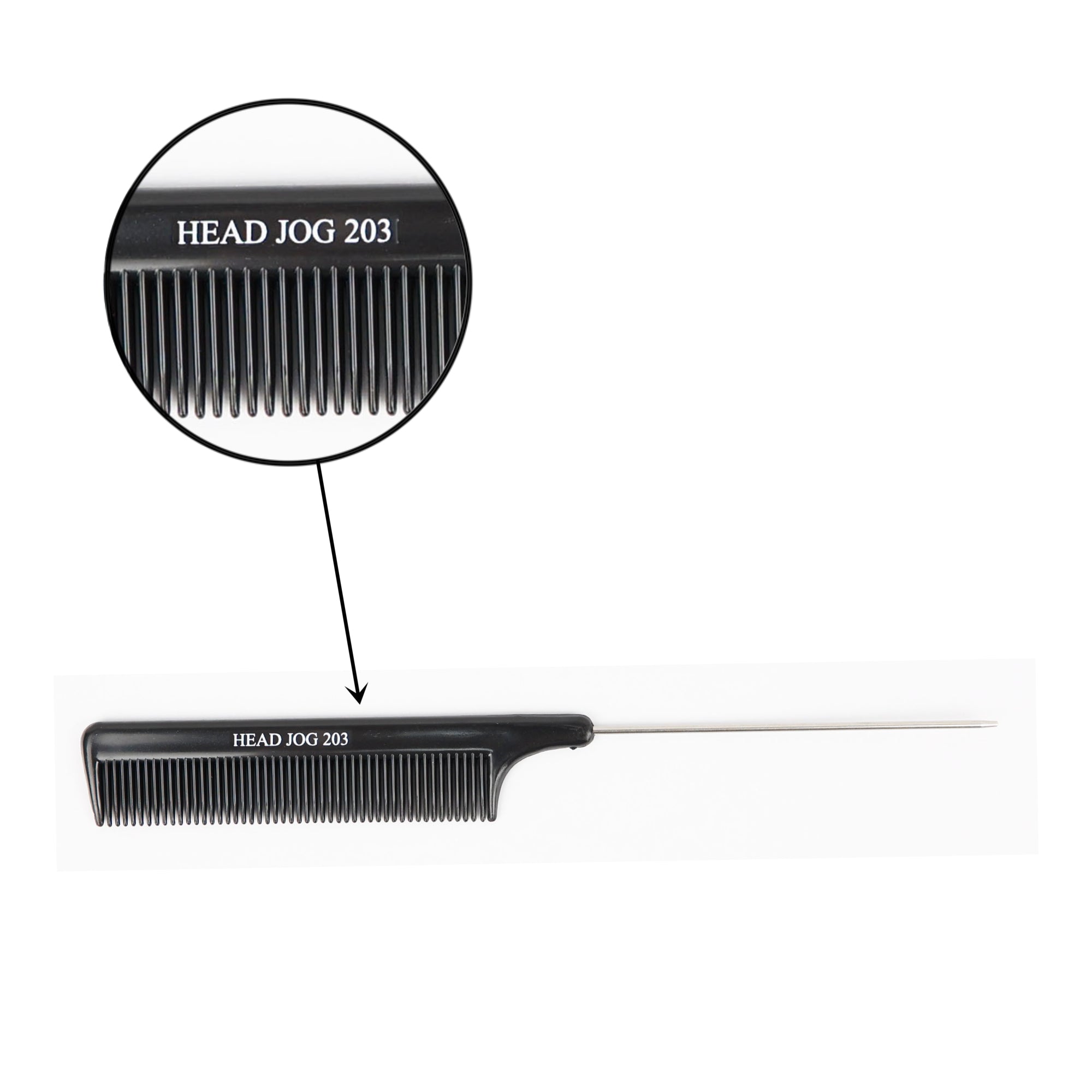 Head Jog - 203 Pin Tail Comb Black 21cm