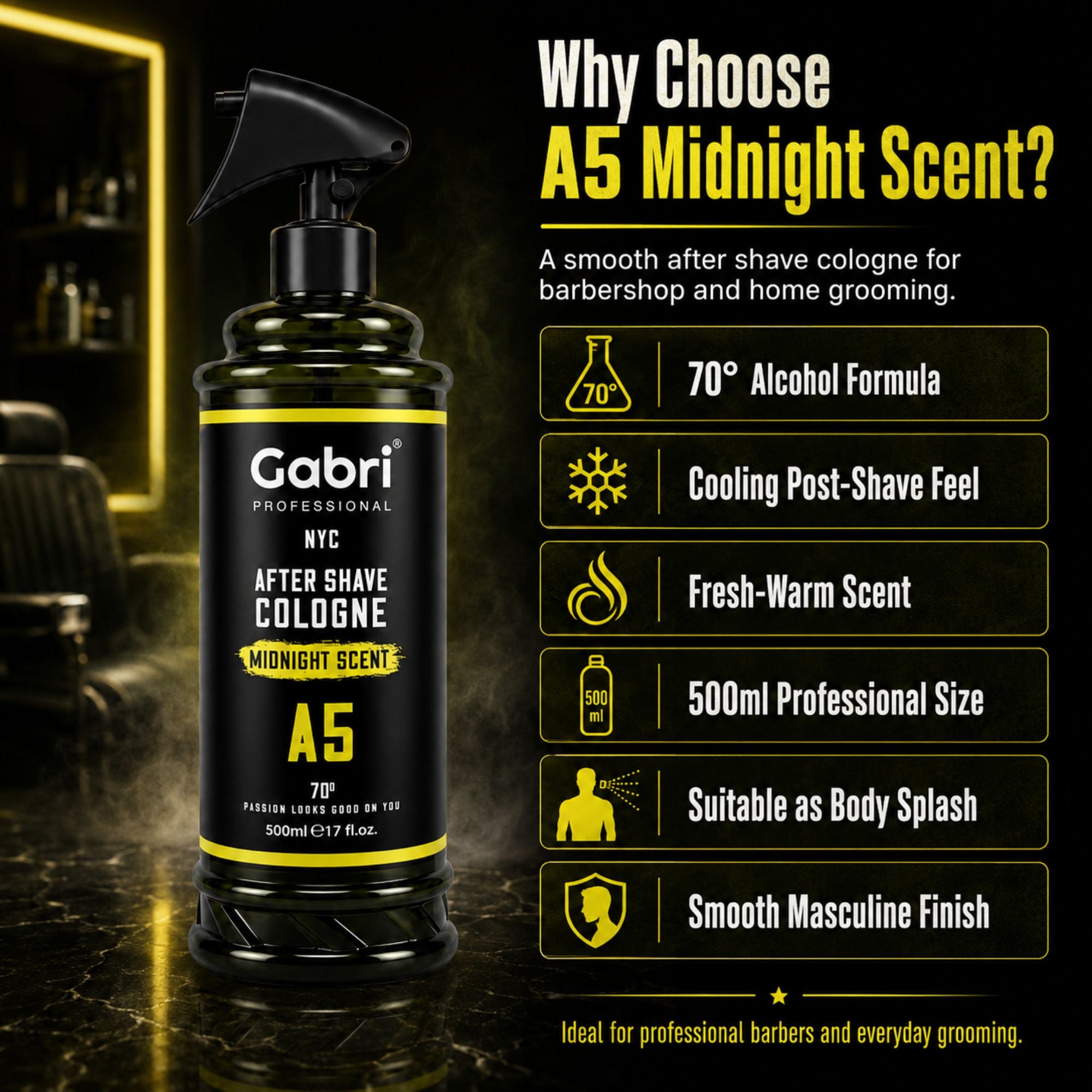 Gabri Professional - A5 After Shave Cologne Midnight Scent 500ml