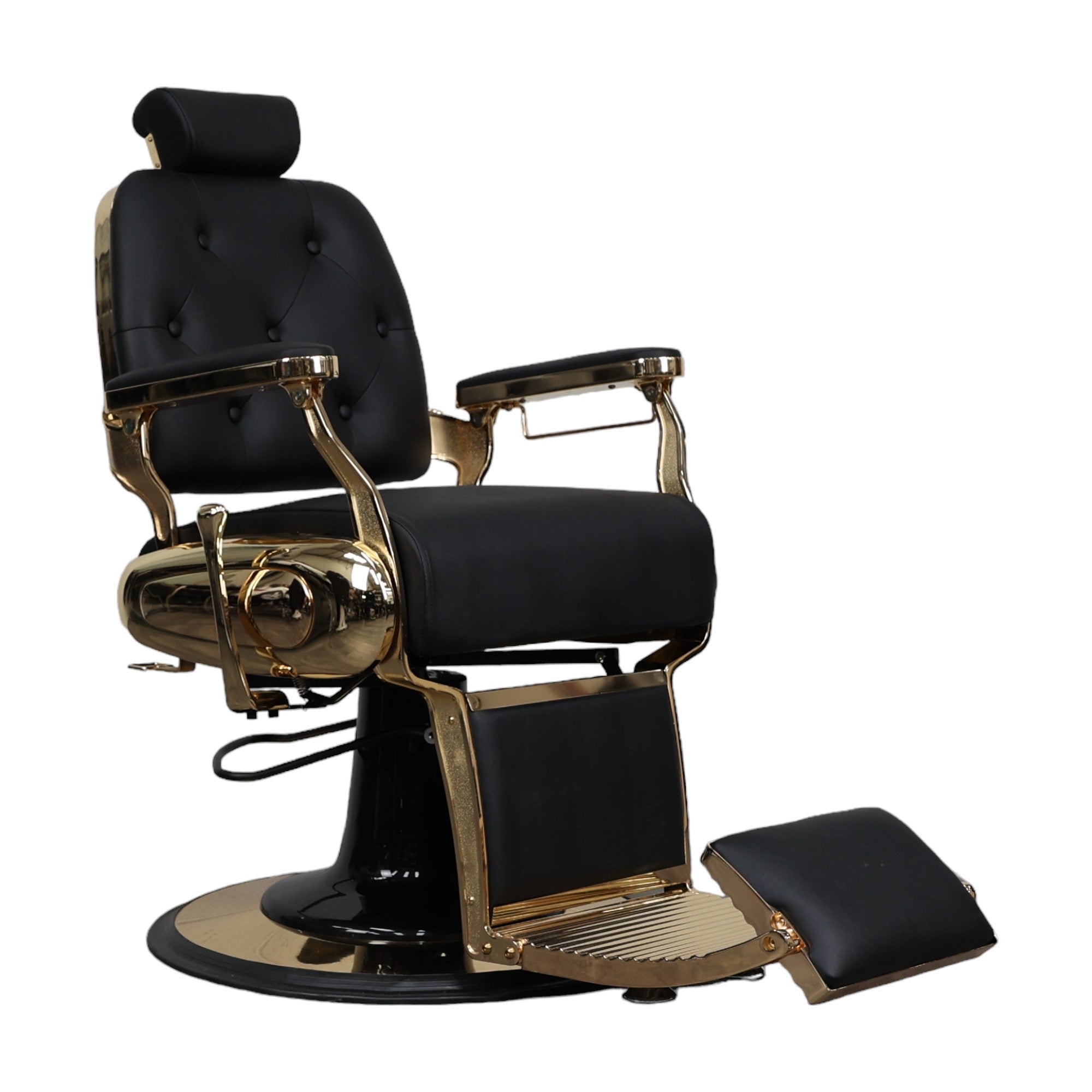 Barber Chair - Luxurious Black Leather with Gold Accents