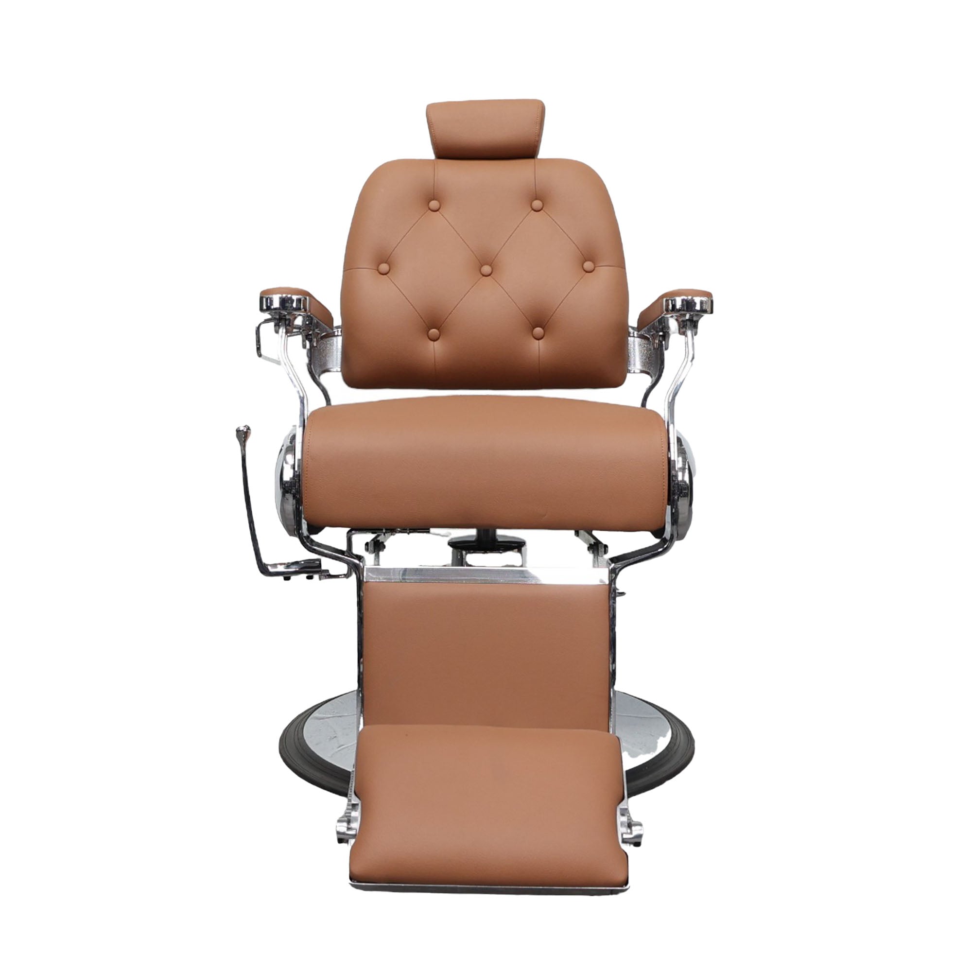 Barber Chair - Luxurious Camel Leather with Chrome Accents