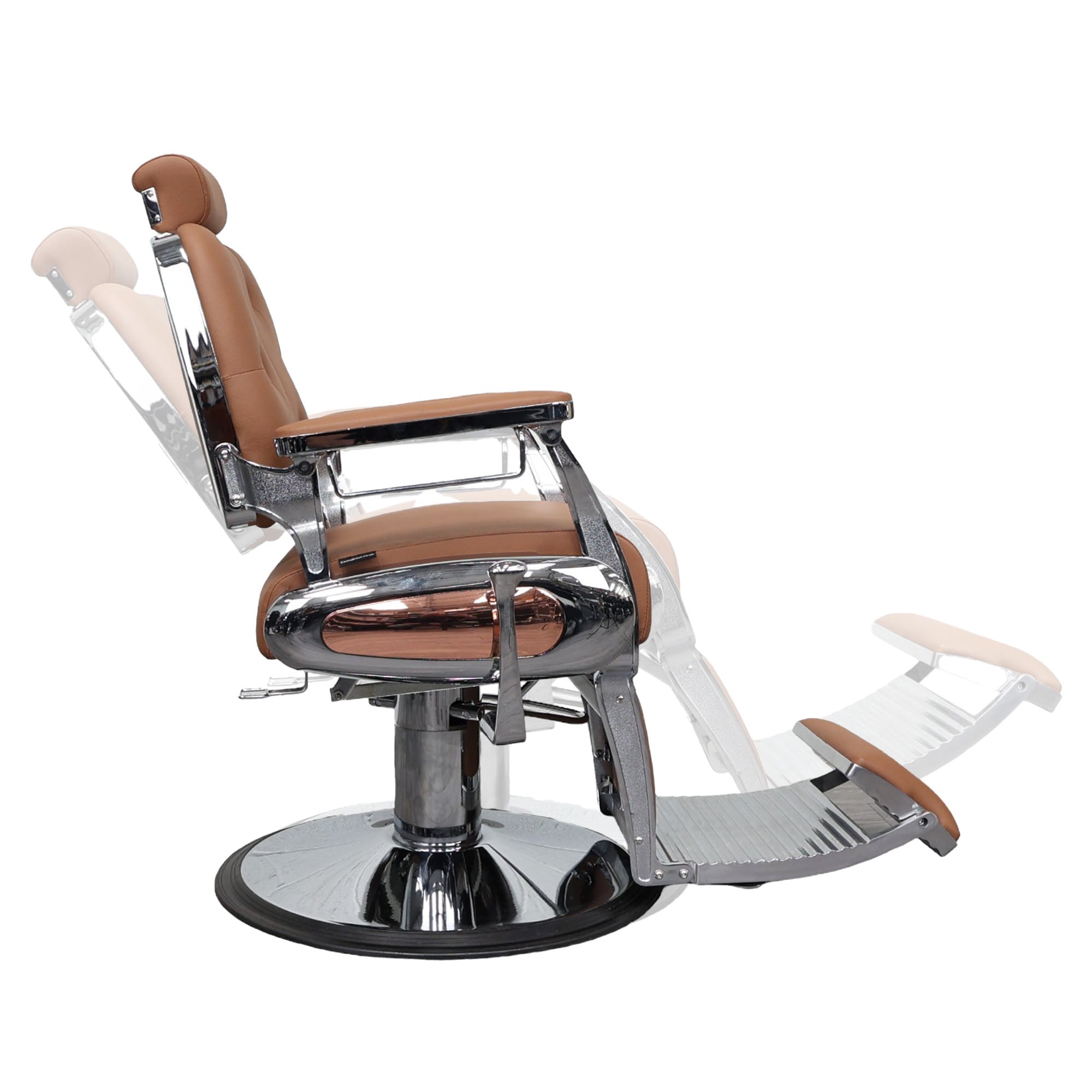 Barber Chair - Luxurious Camel Leather with Chrome Accents