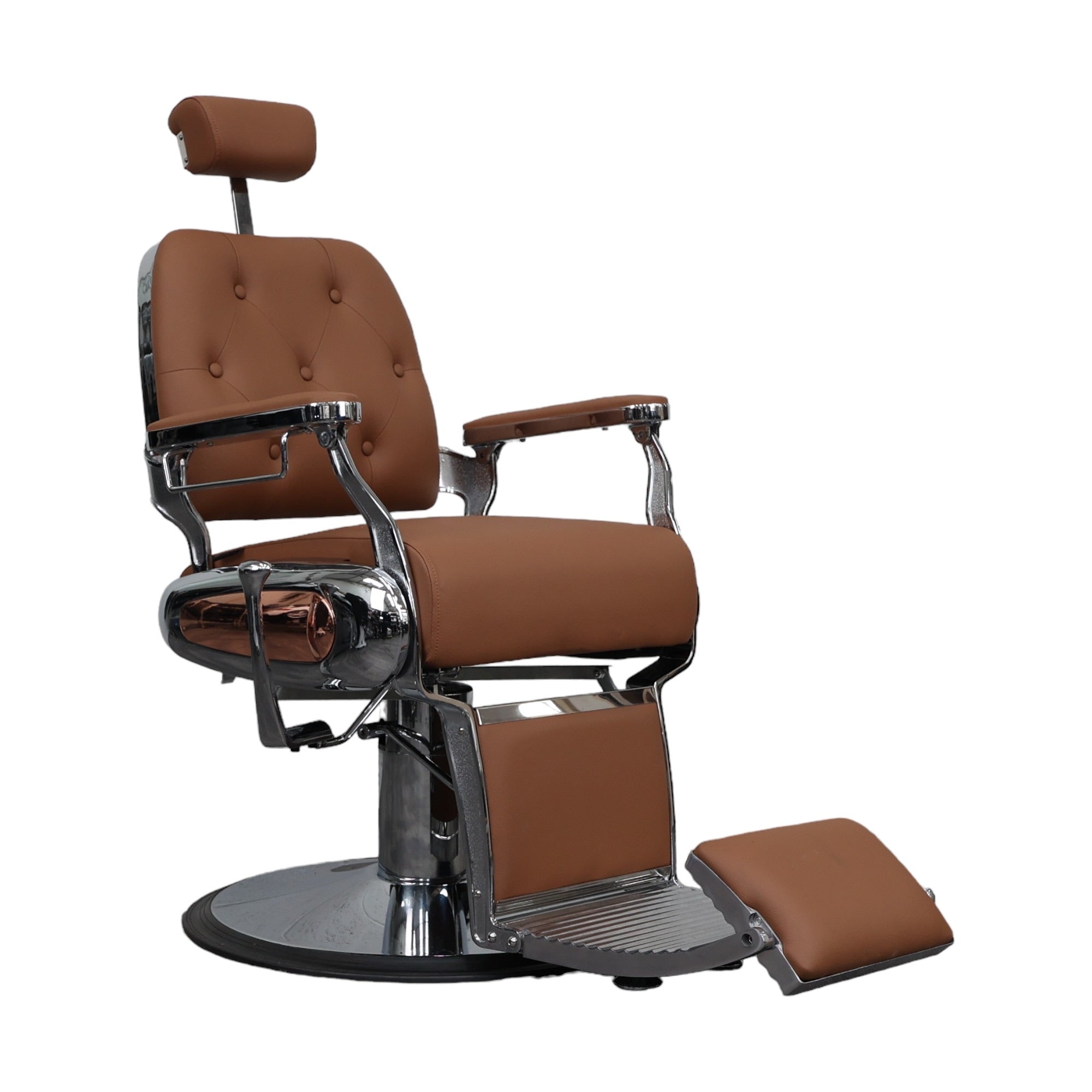 Barber Chair - Luxurious Camel Leather with Chrome Accents