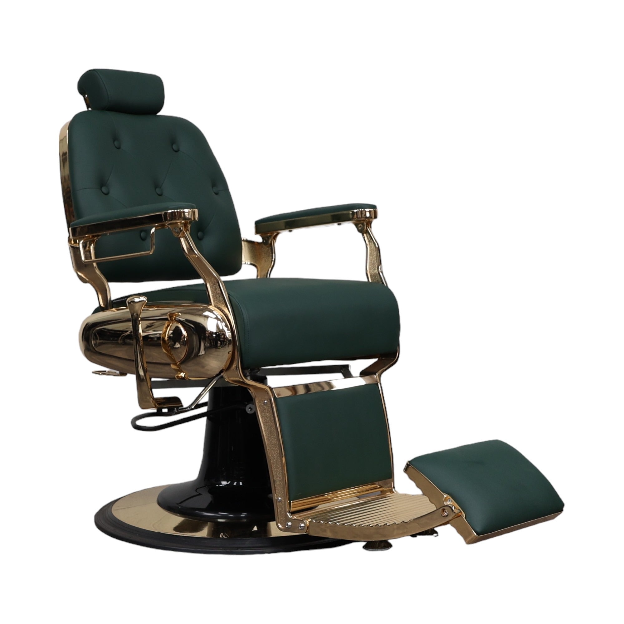 Barber Chair - Luxurious Green Leather with Gold Accents