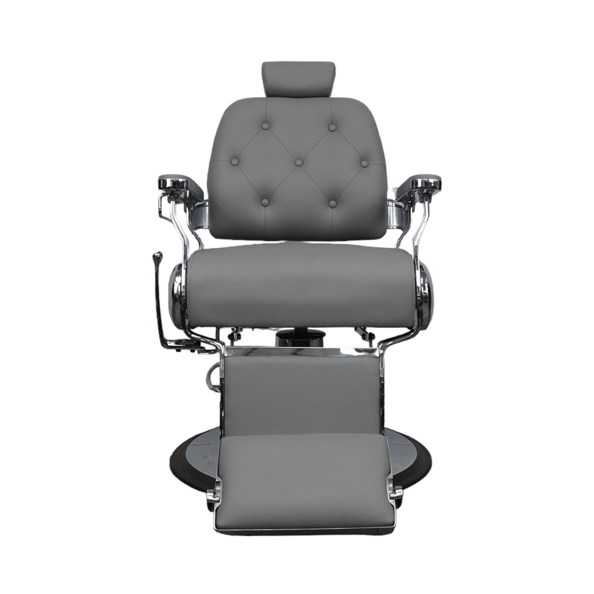 Barber Chair - Luxurious Grey Leather with Crome Accents